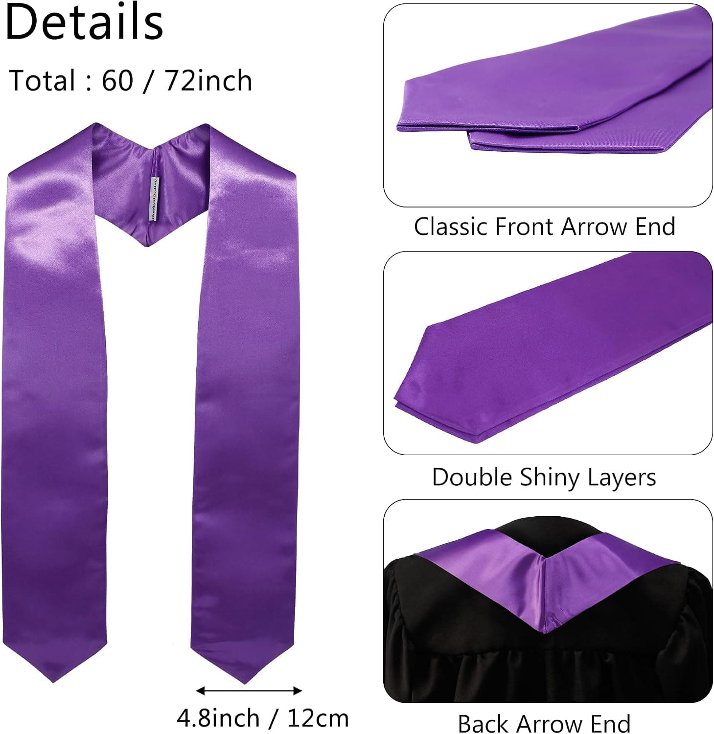 Estola de graduación morada, talla única, foto 3