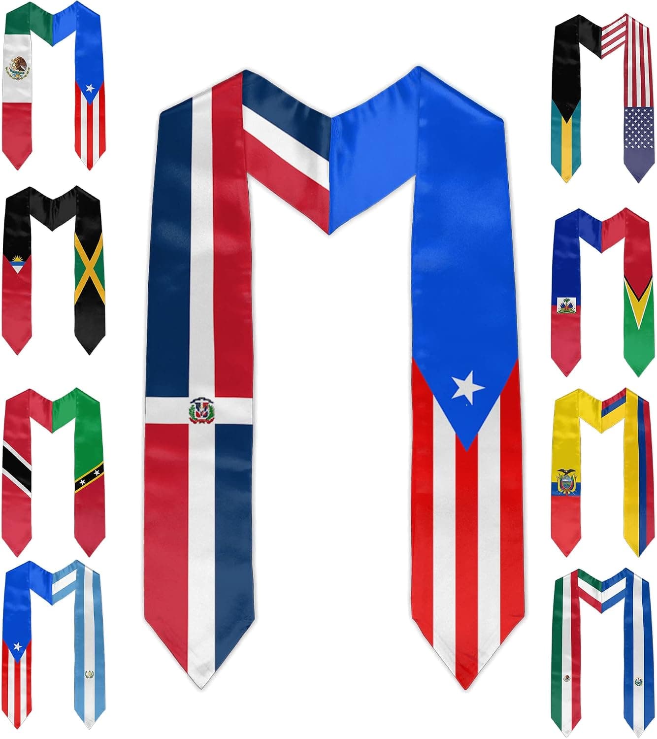 La estola con el diseño de banderas nacionales impreso a lo largo de toda la tela