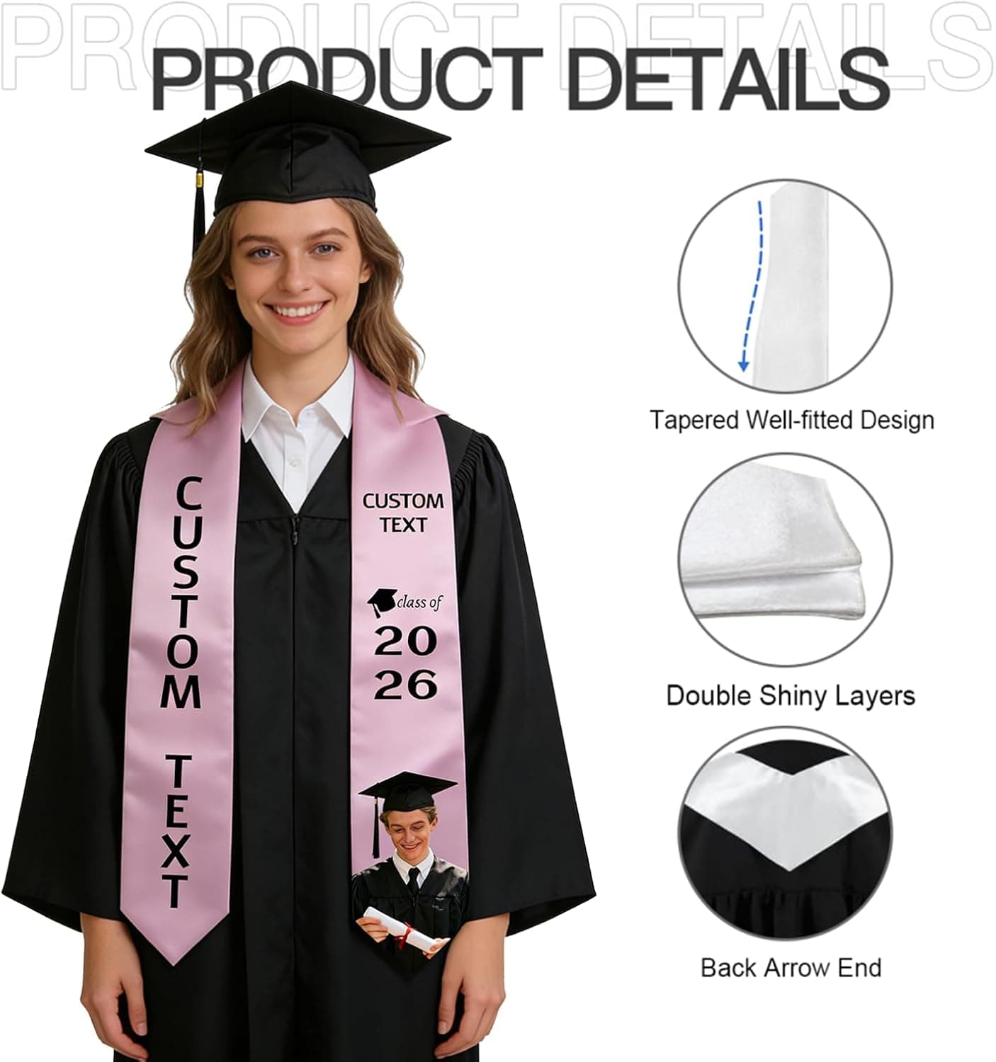 Estola de Graduación Morada Personalizada, Clase de 2026, foto 2