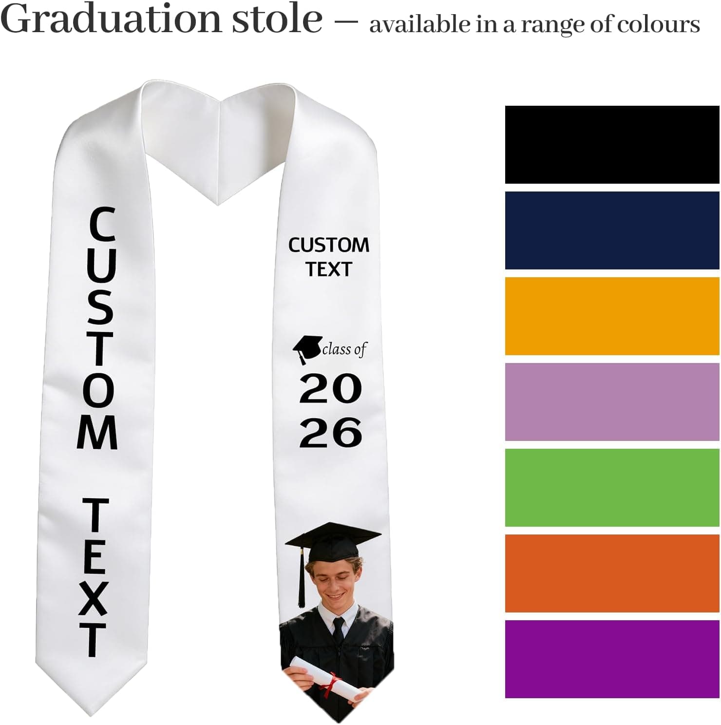Estola de Graduación Morada Personalizada, Clase de 2026, foto 3