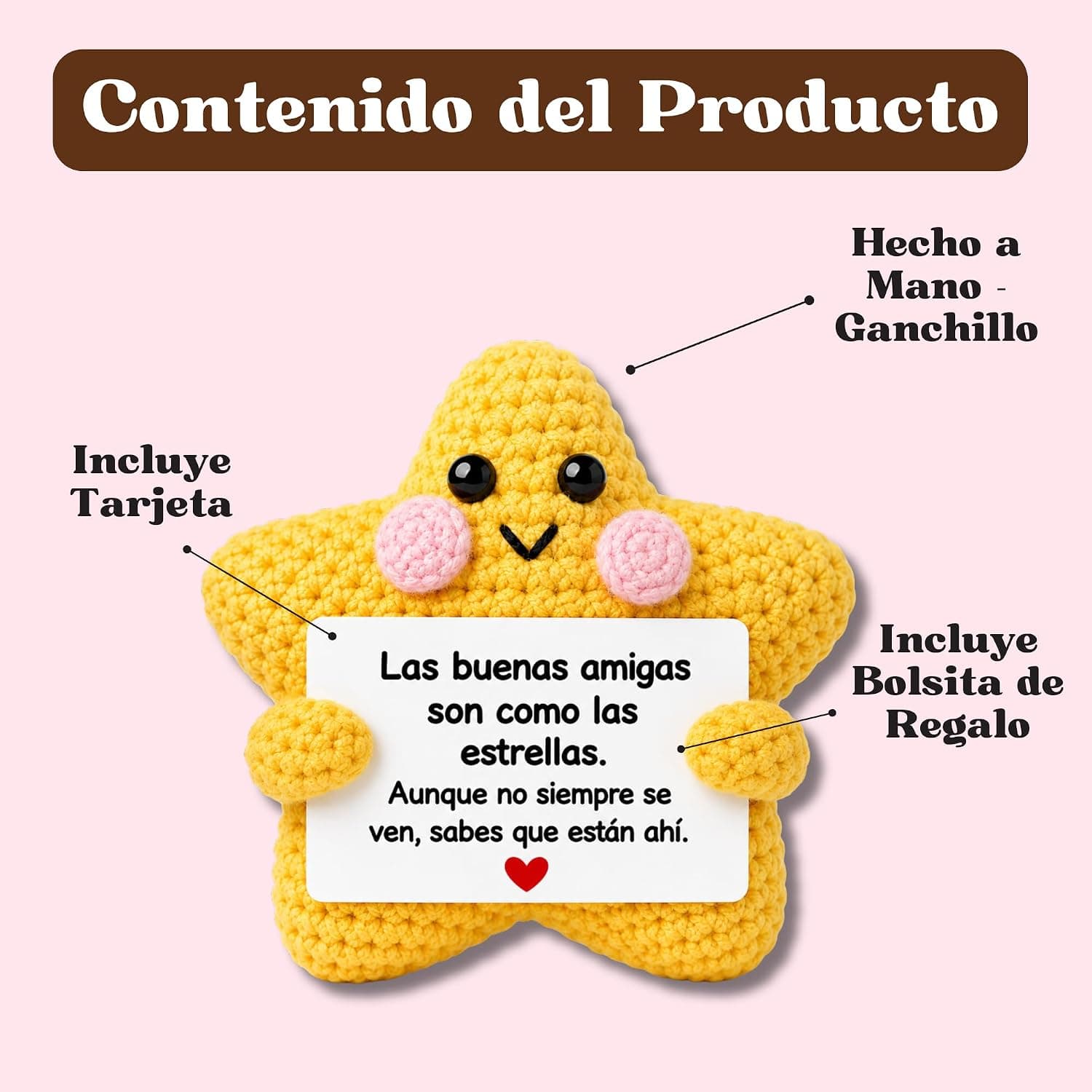 Estrella de peluche de crochet con tarjeta para amiga, foto 3