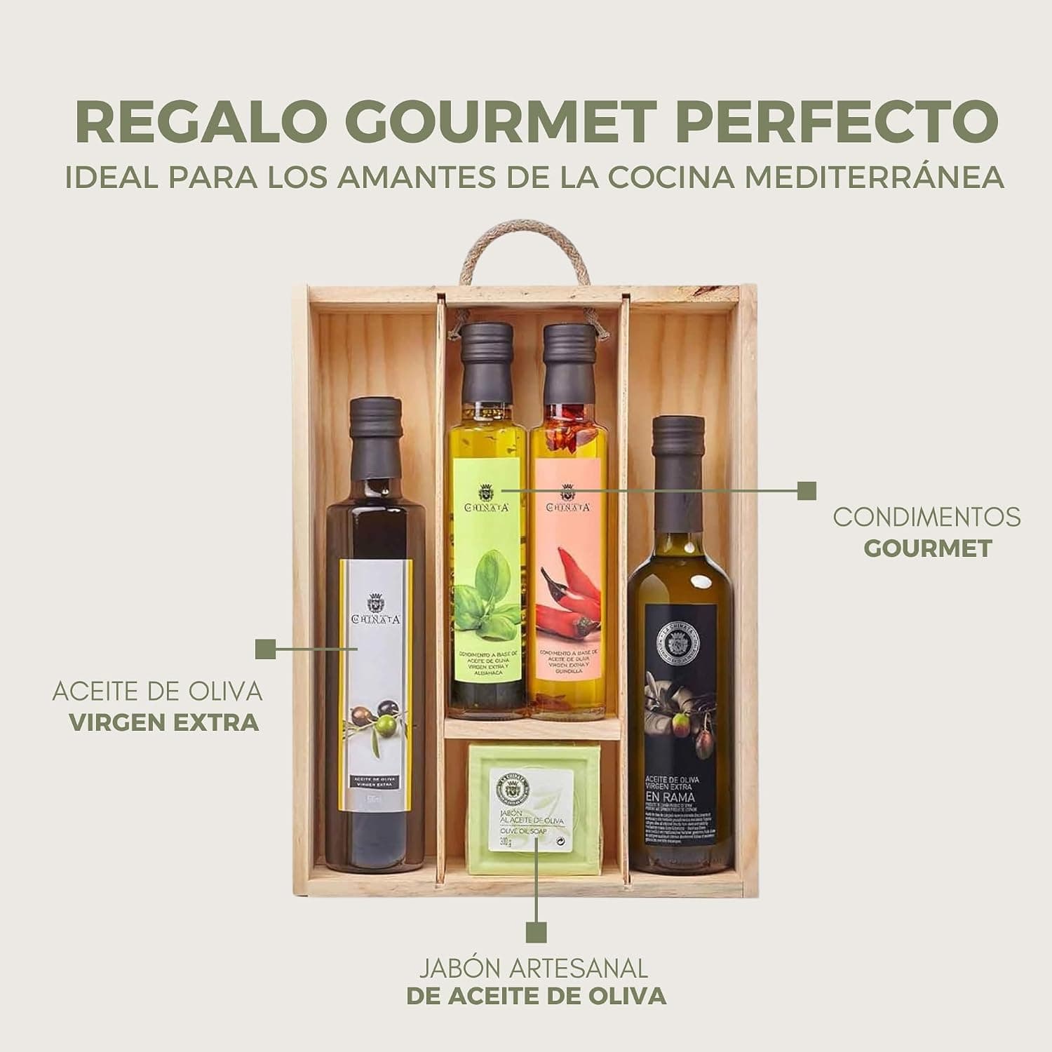 Una botella de aceite de oliva virgen extra de la marca sobre fondo verde