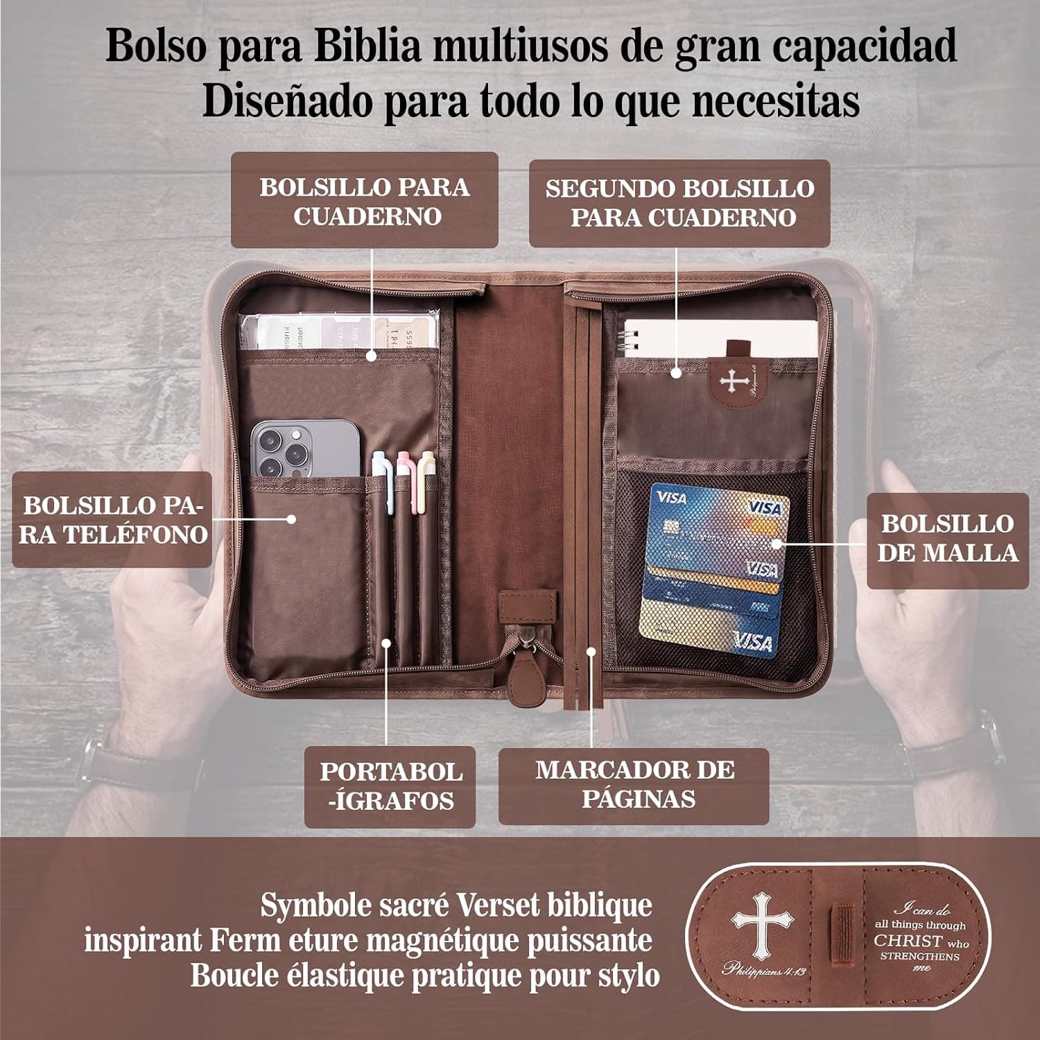 Estuche de cuero para la Biblia con cremallera, foto 3