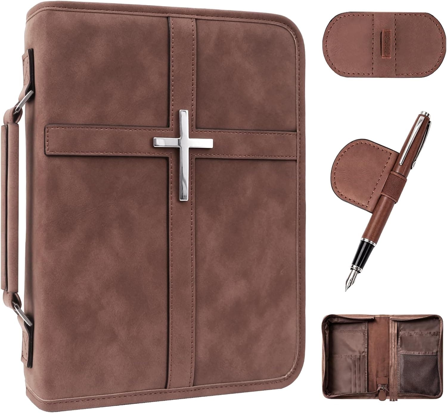 Estuche de cuero para la Biblia con cremallera y asa