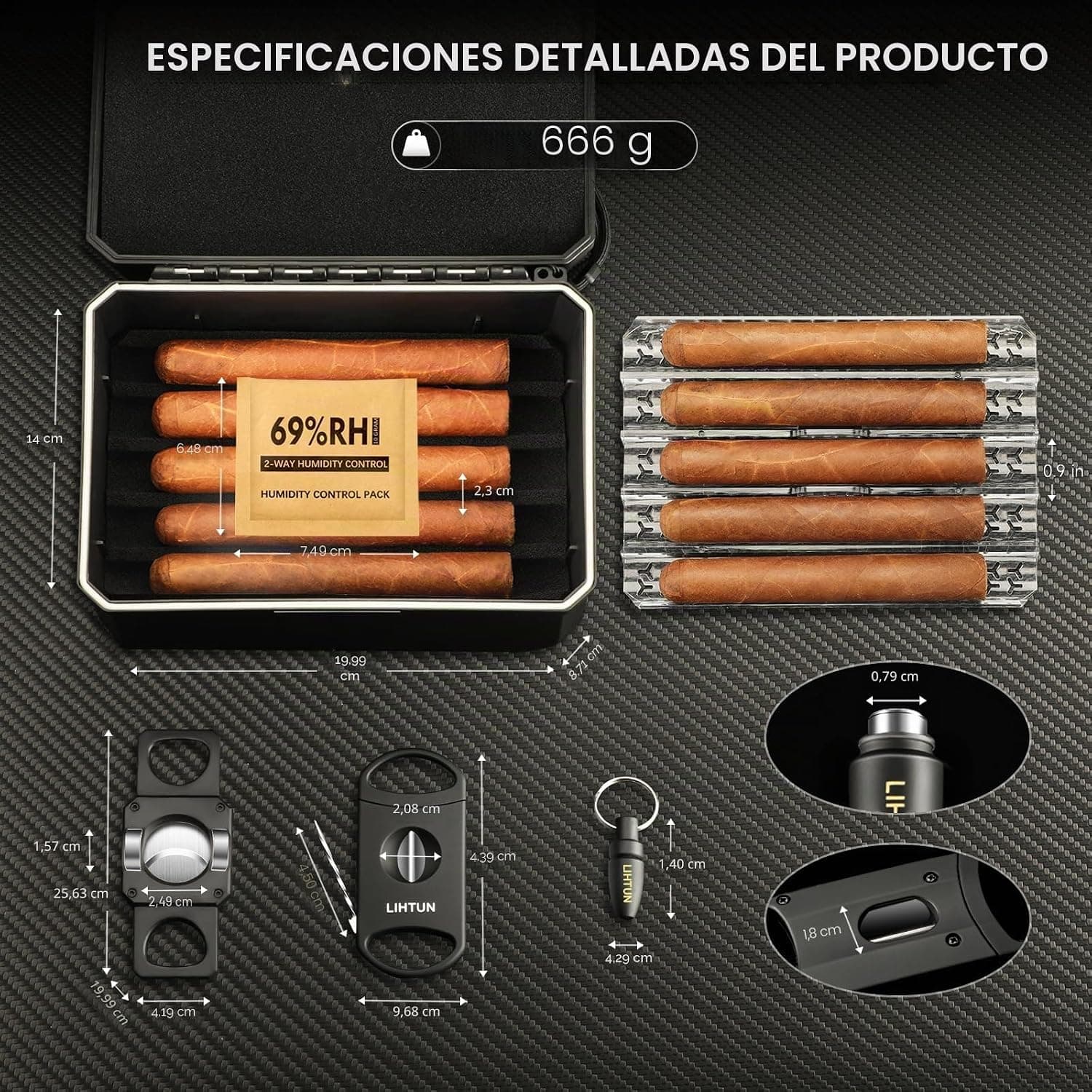 Estuche Humidor de Viaje LIHTUN con Accesorios, foto 3