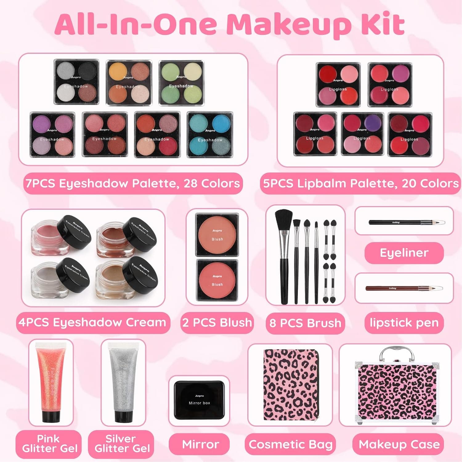 Estuche de maquillaje todo en uno con diseño leopardo, Anpro, foto 2