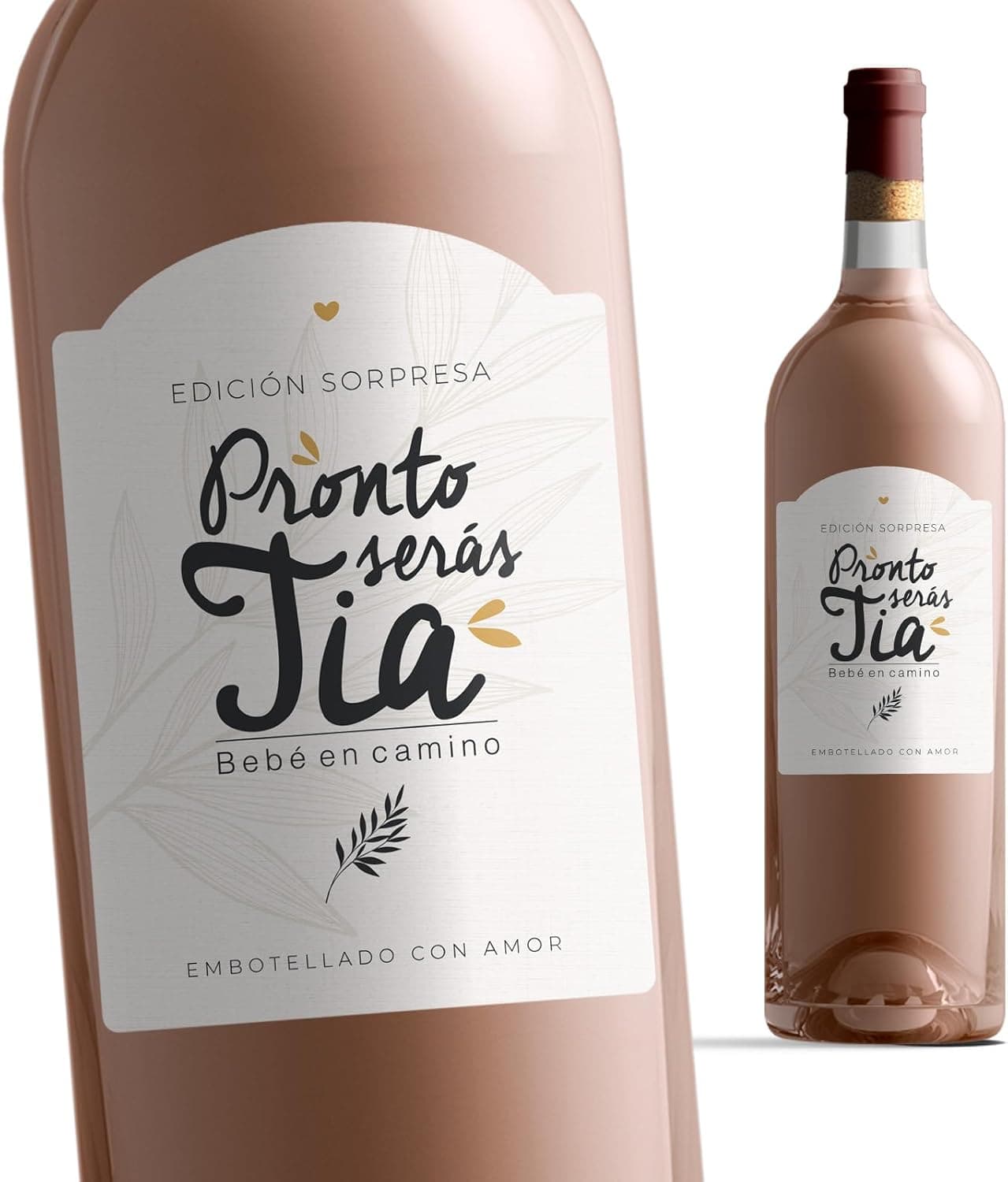 Etiqueta de vino con el mensaje «vas a ser tía» para anunciar un embarazo