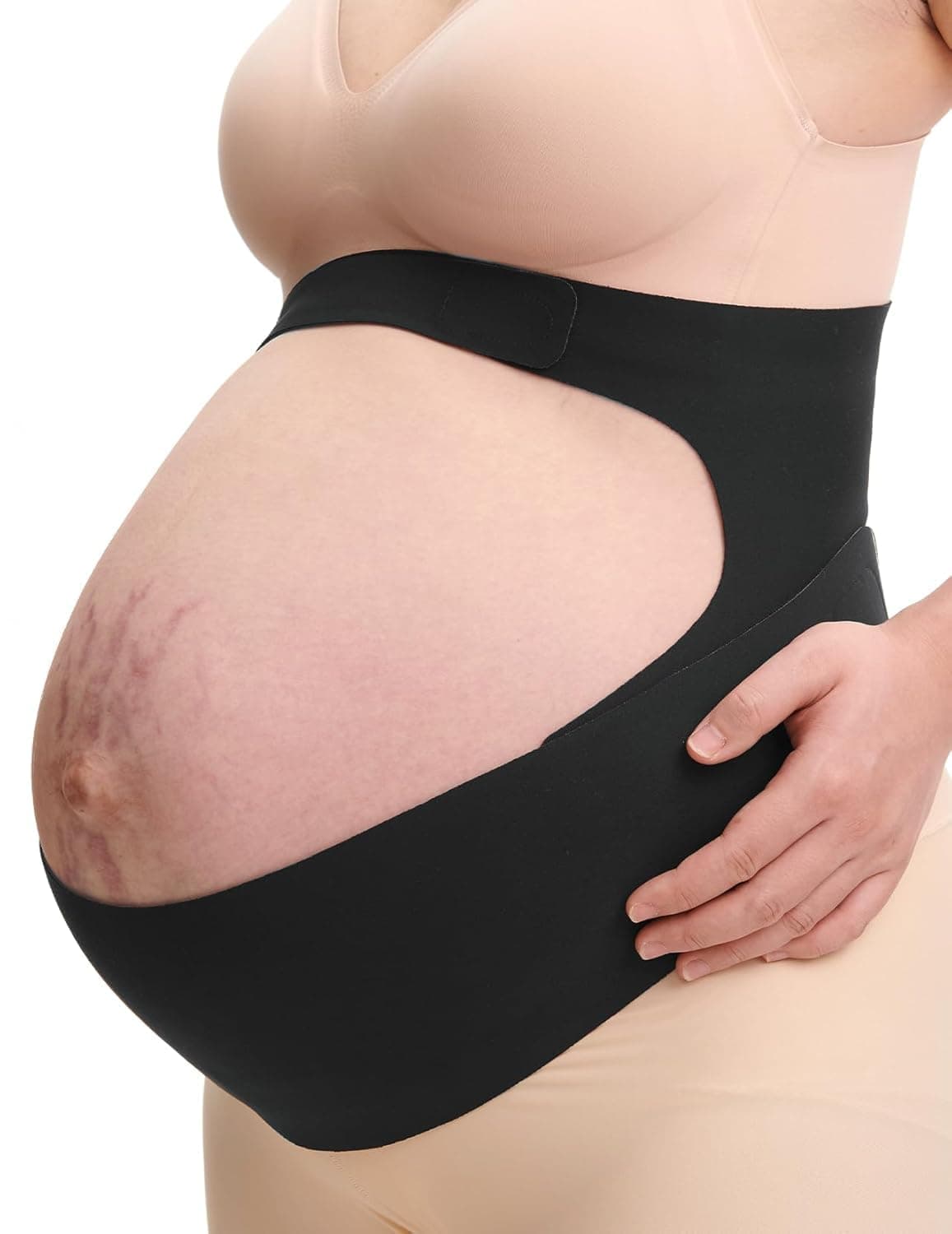 Faja de soporte para embarazada en color negro, con cierre autoadhesivo