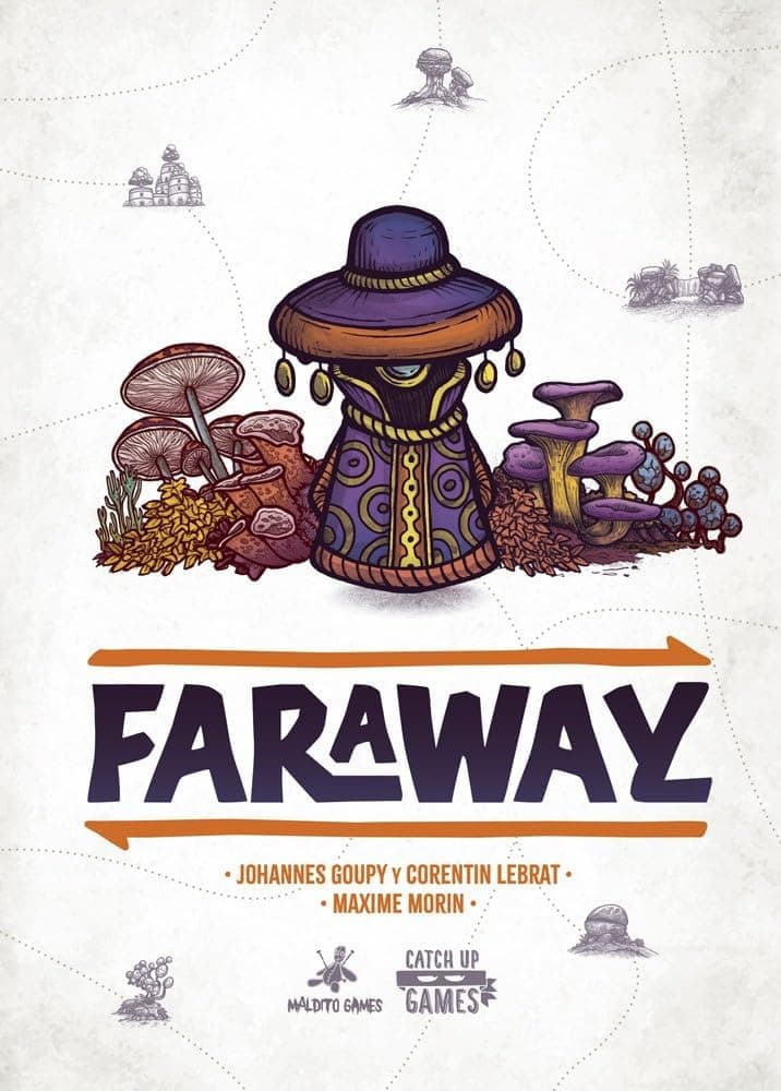 Caja de Faraway con la ilustración del continente de Alula