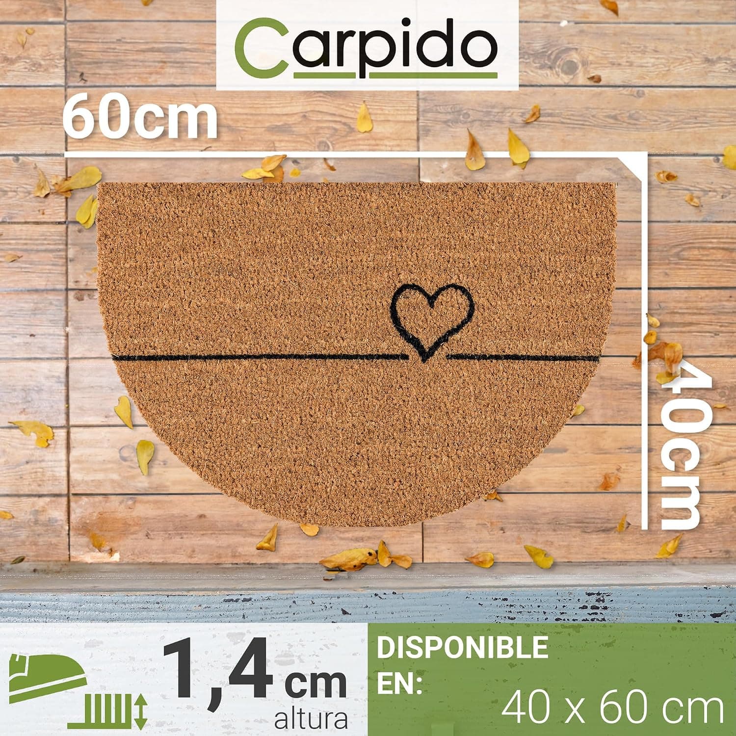 Felpudo de coco semicircular con corazones, de Carpido, foto 2