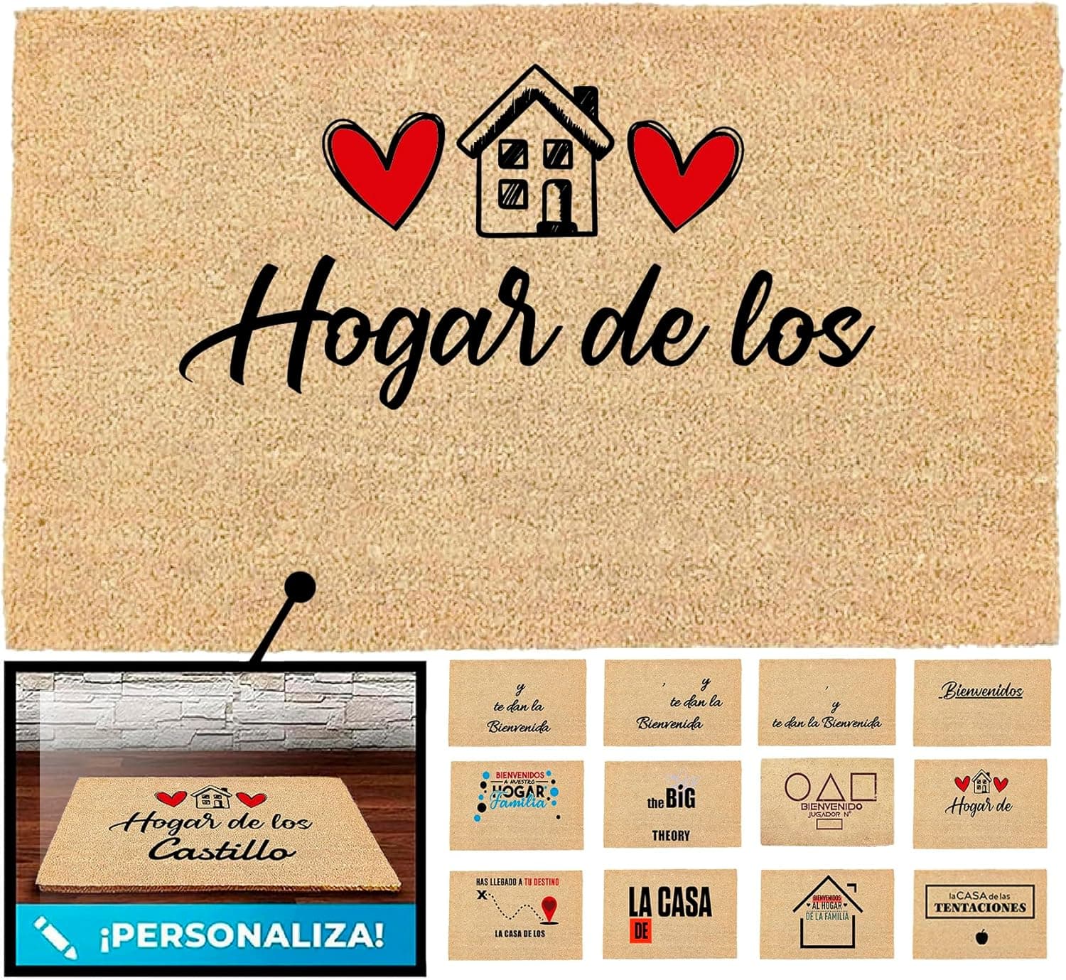 Felpudo de fibra de coco personalizado a la entrada de una casa