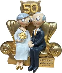 Figura conmemorativa de 50 aniversario con placa grabada con nombres y fecha