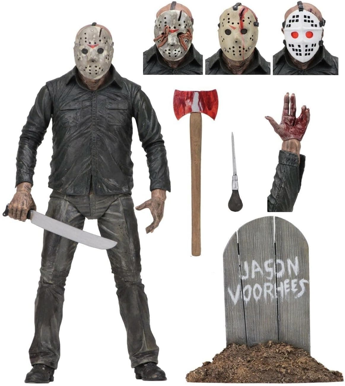 Figura articulada de Jason de Viernes 13 con sus máscaras y accesorios