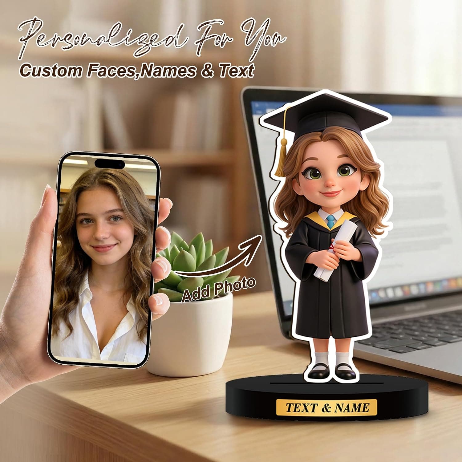 Figura de madera con foto en 2D para graduación, foto 2
