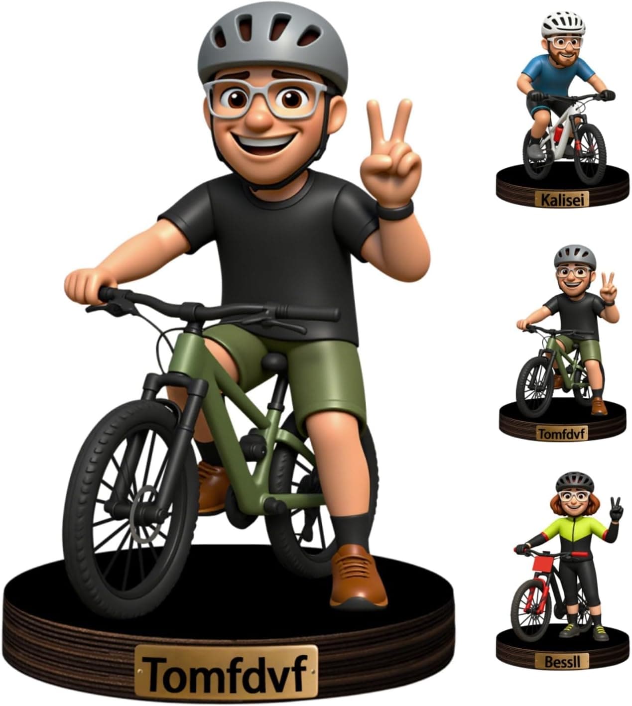 Figura de dibujos animados personalizada con temática ciclista, a partir de una foto real