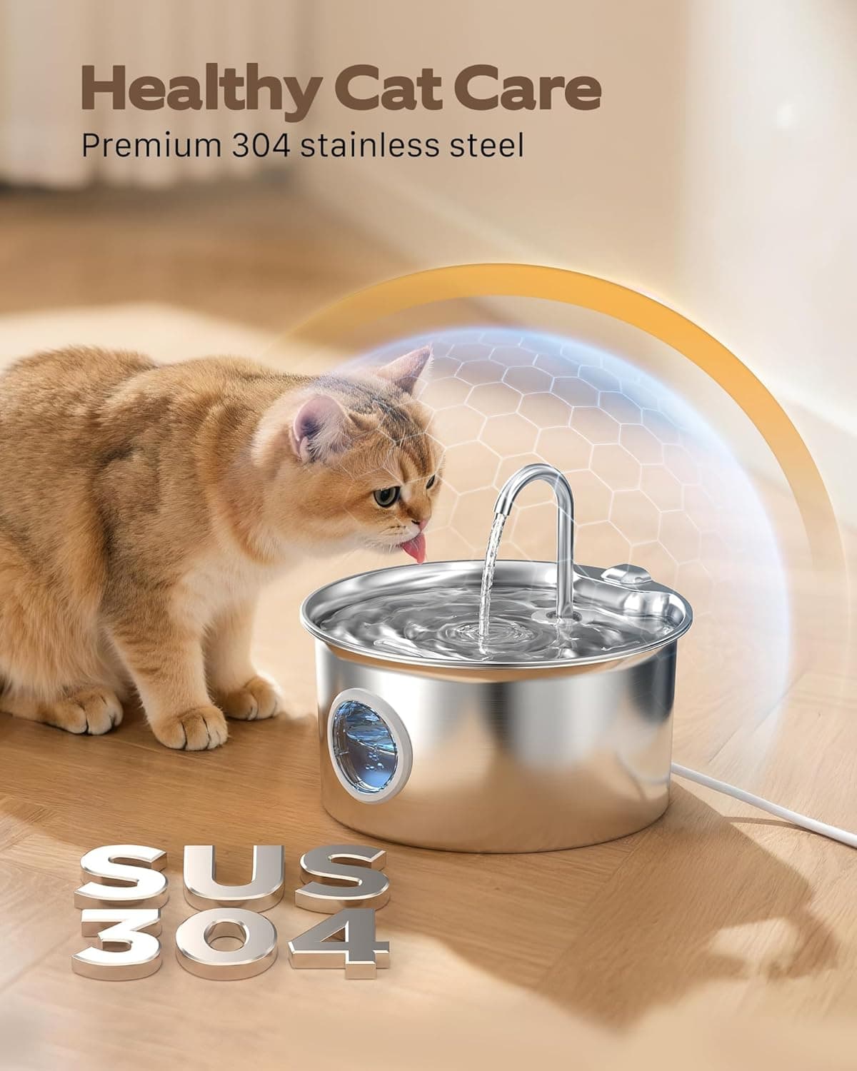 Fuente de Agua para Gatos de Acero Inoxidable 2,6 L, foto 3