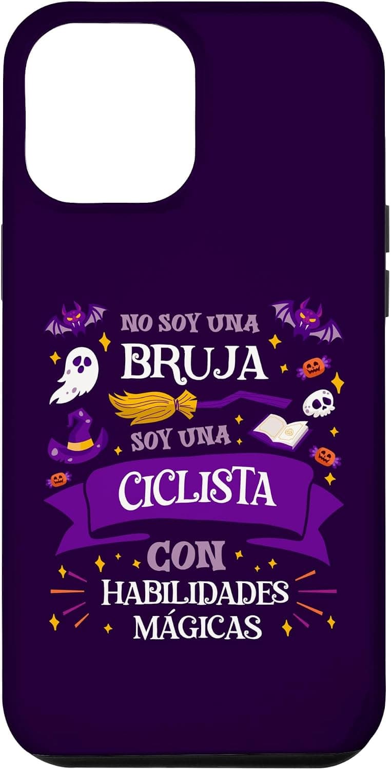 Funda de iPhone con el mensaje "No soy una bruja, soy ciclista" impreso