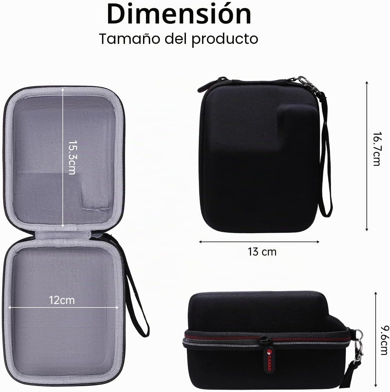 Las medidas de la funda vistas desde varios ángulos