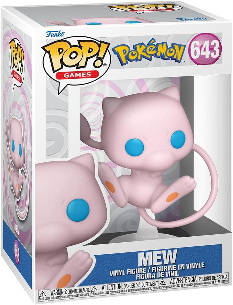 La figura Funko Pop de Mew en su caja de coleccionista con la ventana transparente