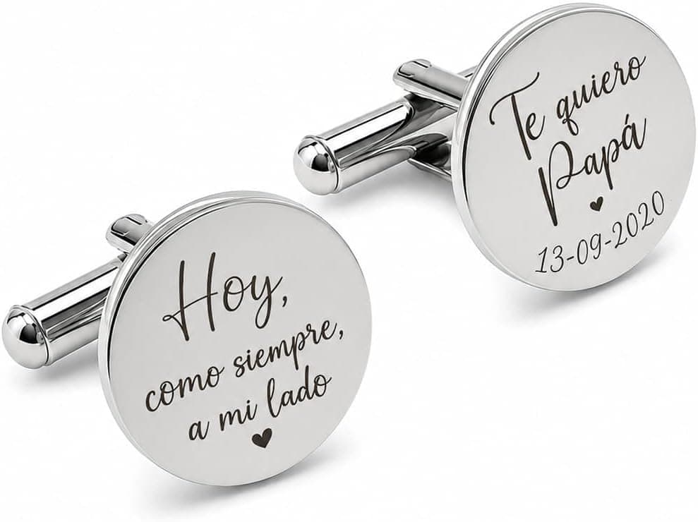 Gemelos de camisa metálicos con la fecha de la boda grabada a láser