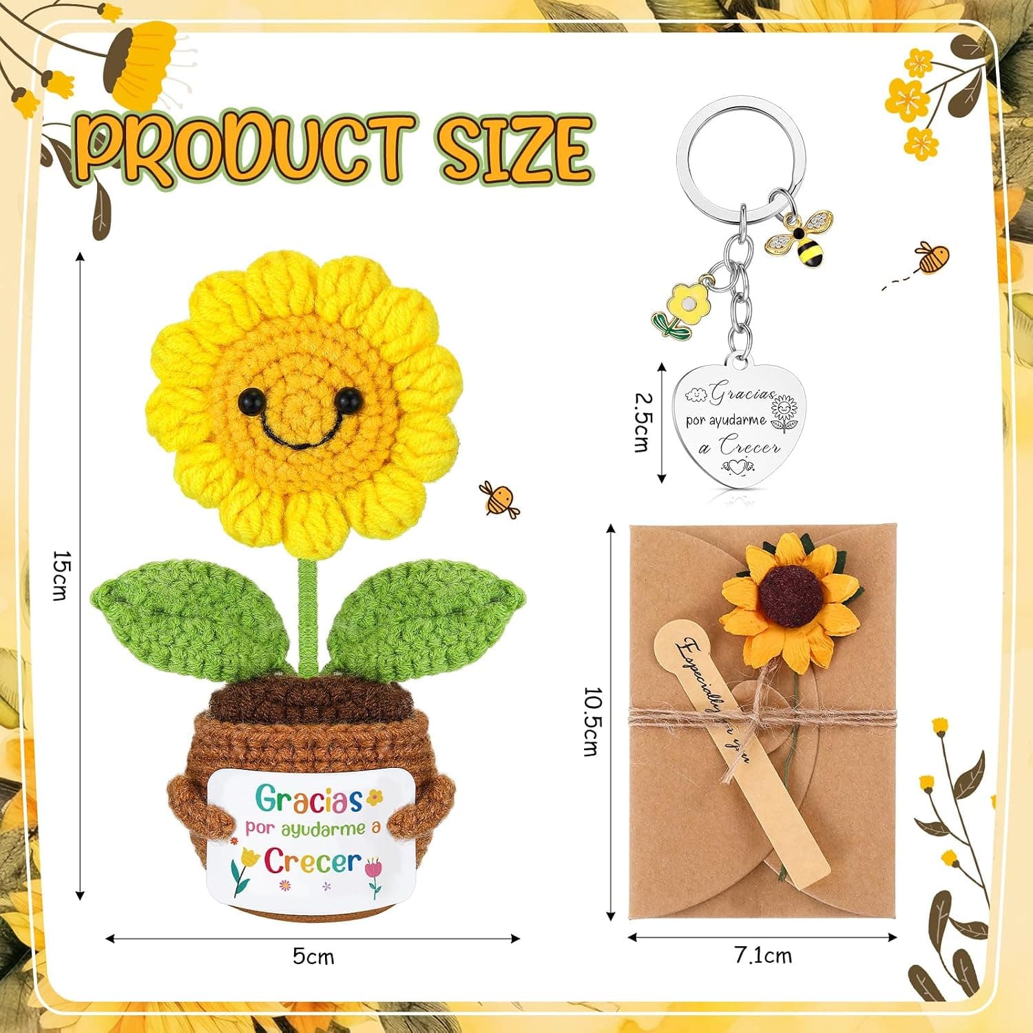 Set de Girasol de Ganchillo y Llavero para Profesora, foto 3
