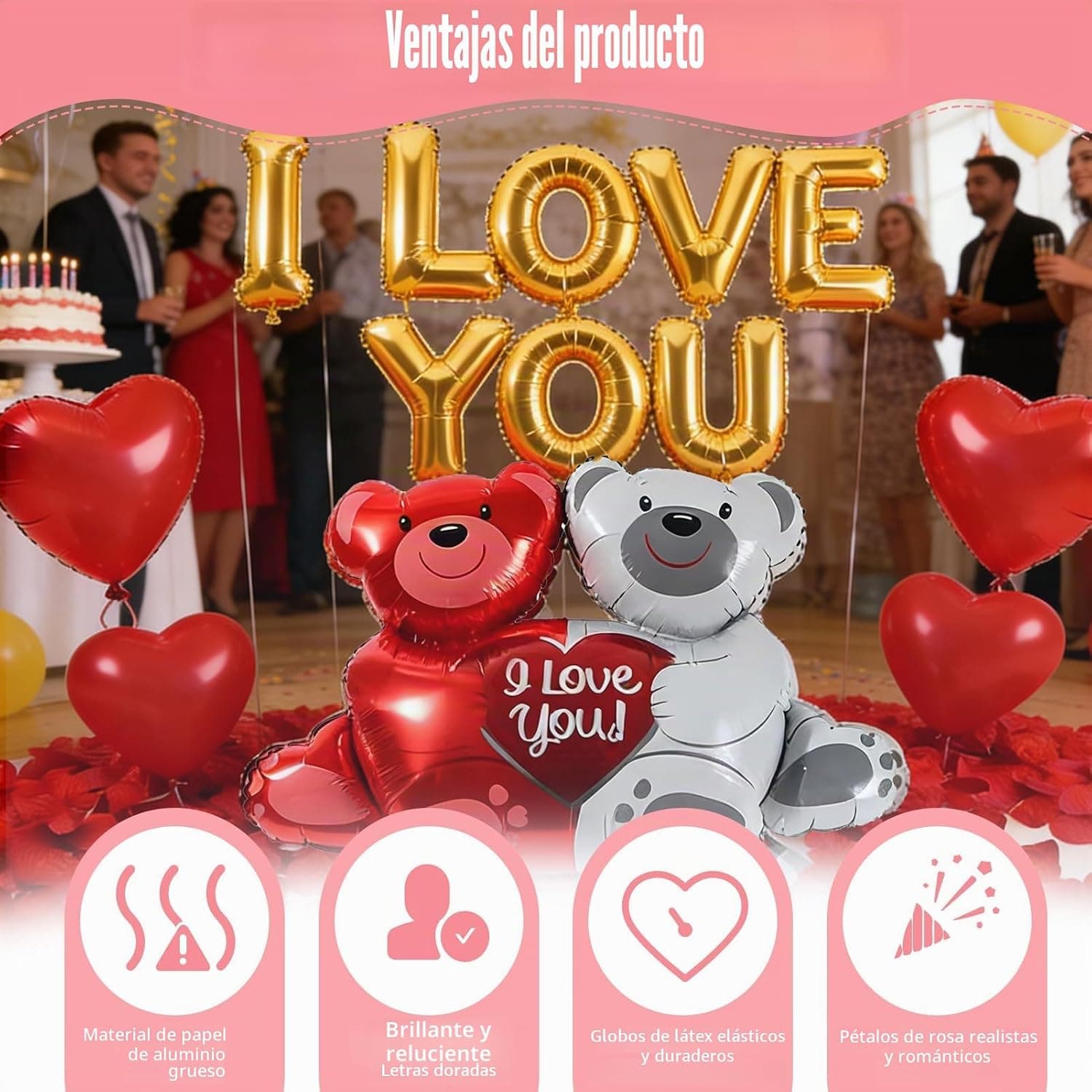 Globos Dorados "I Love You" para Pedida de Matrimonio, foto 3