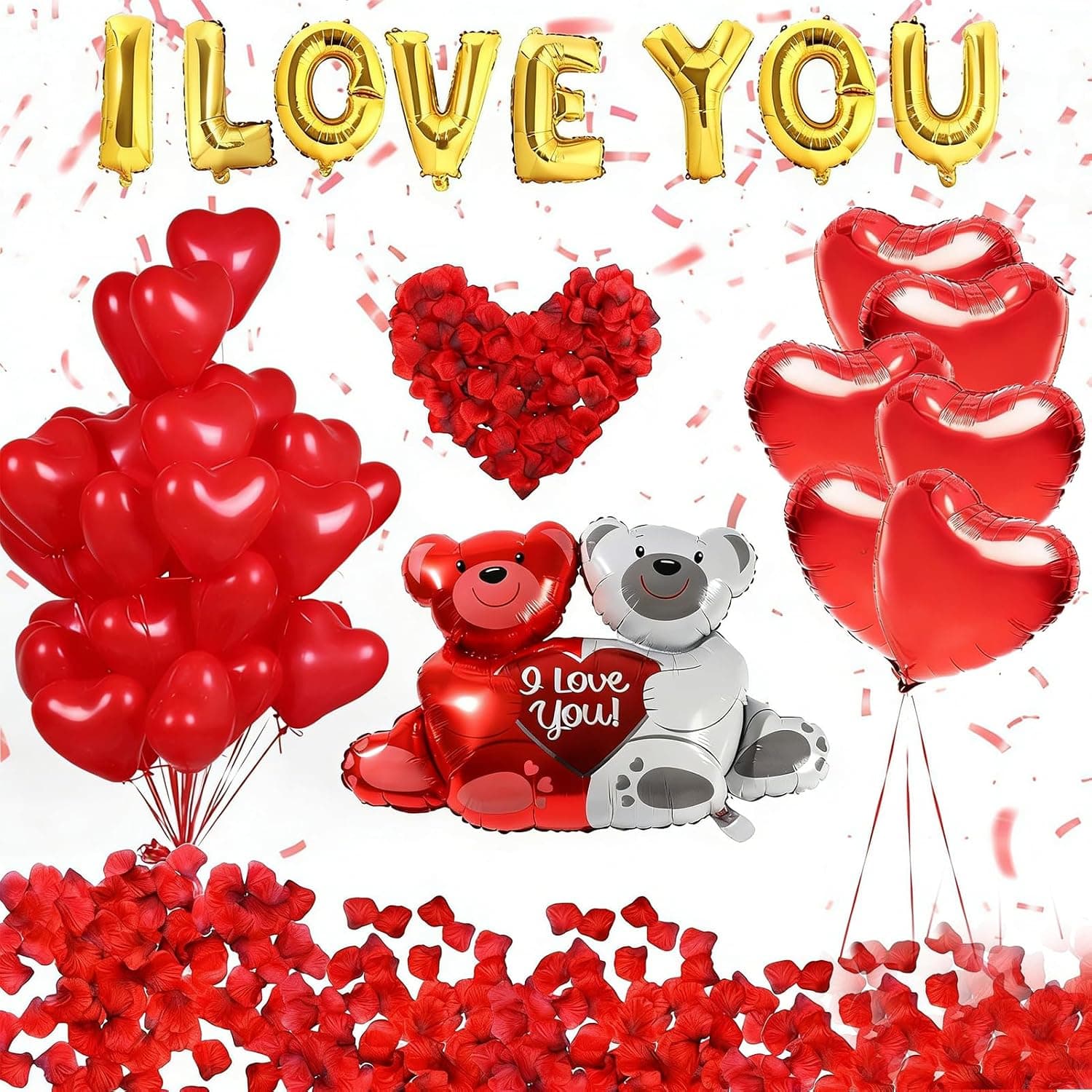 Globos dorados con las letras I LOVE YOU