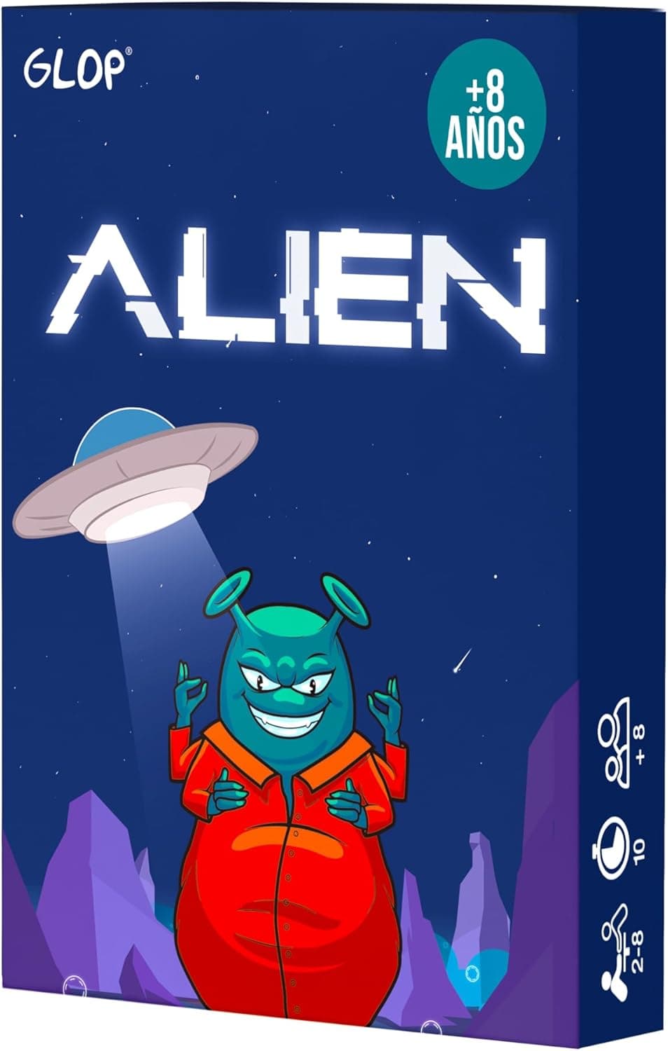 Caja de Glop Alien, juego de cartas con temática de ciencia ficción
