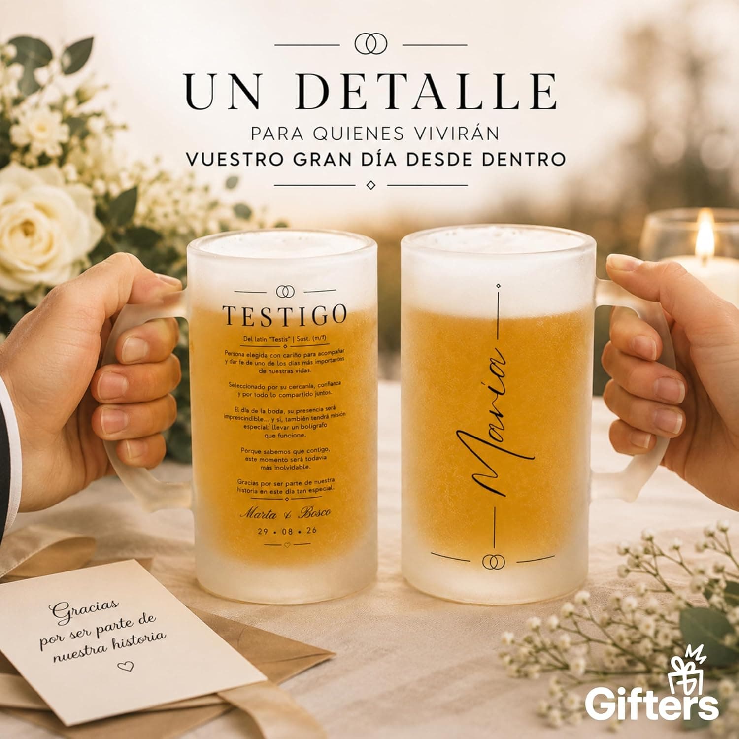 Pack de 2 jarras de cerveza personalizadas para testigos de boda, foto 2