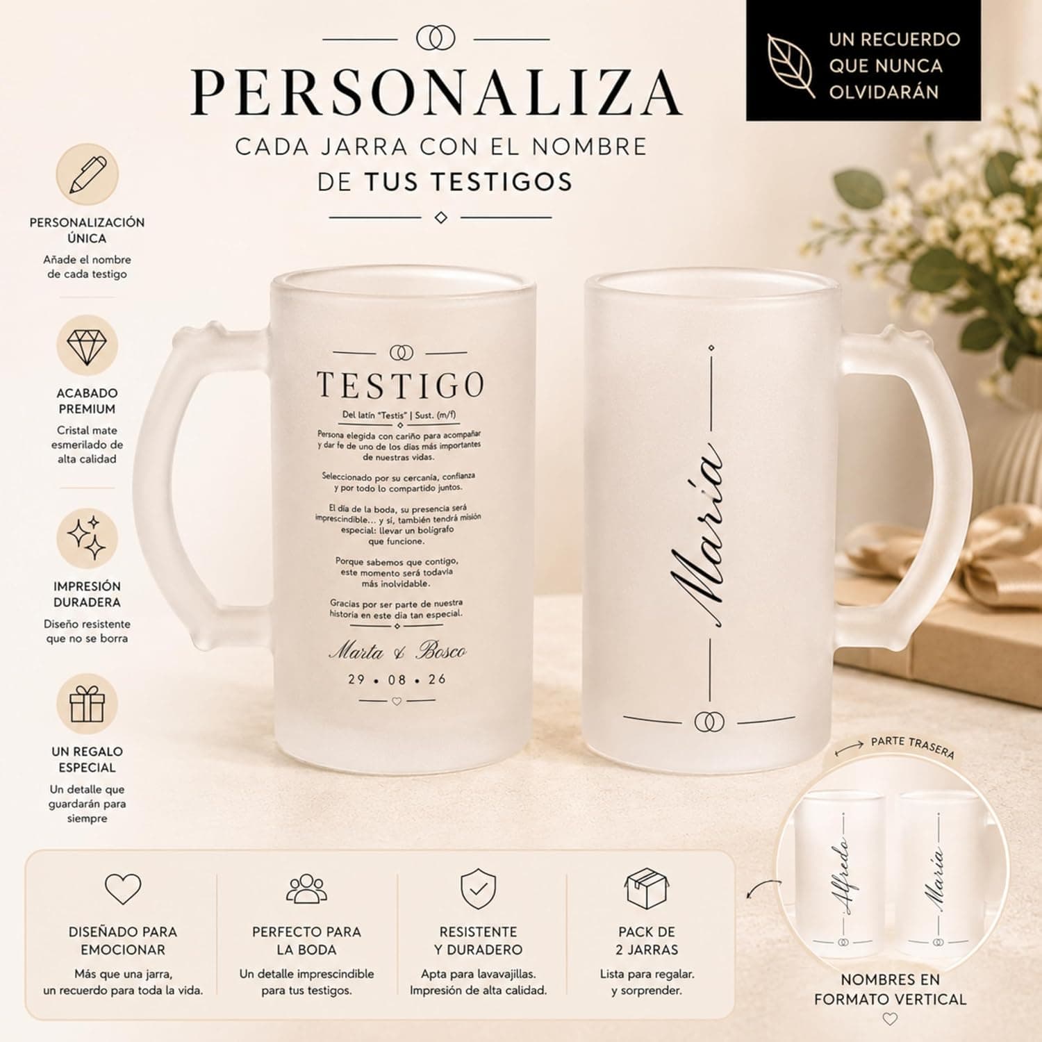 Pack de 2 jarras de cerveza personalizadas para testigos de boda, foto 3