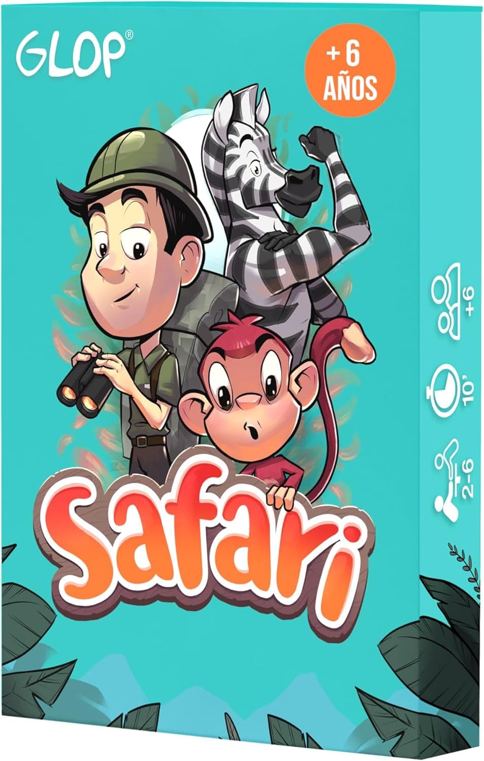 Caja del juego de cartas Glop Safari con temática de animales