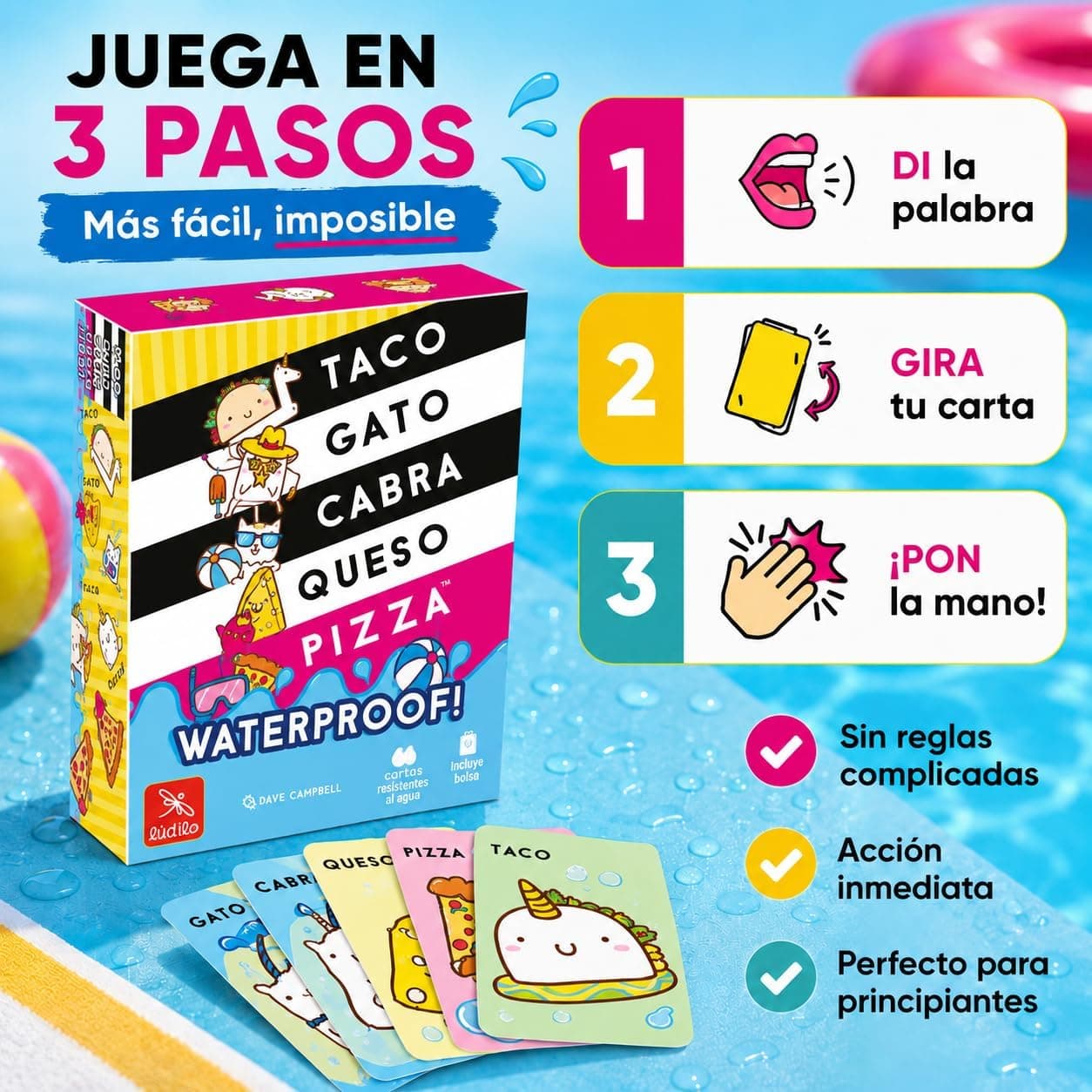 Cartas plastificadas del juego Taco Gato Cabra Queso Pizza