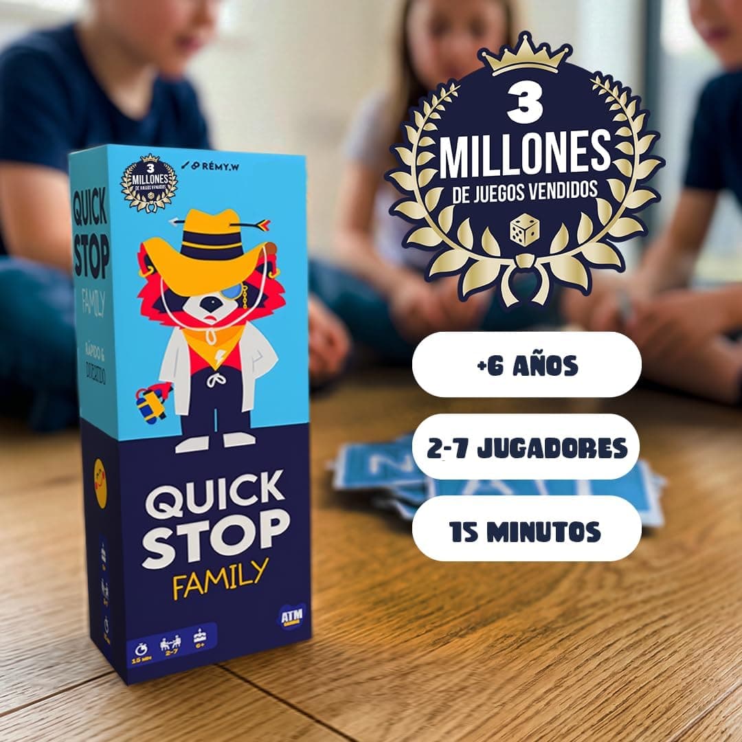 Cartas y componentes del juego Quickstop Family