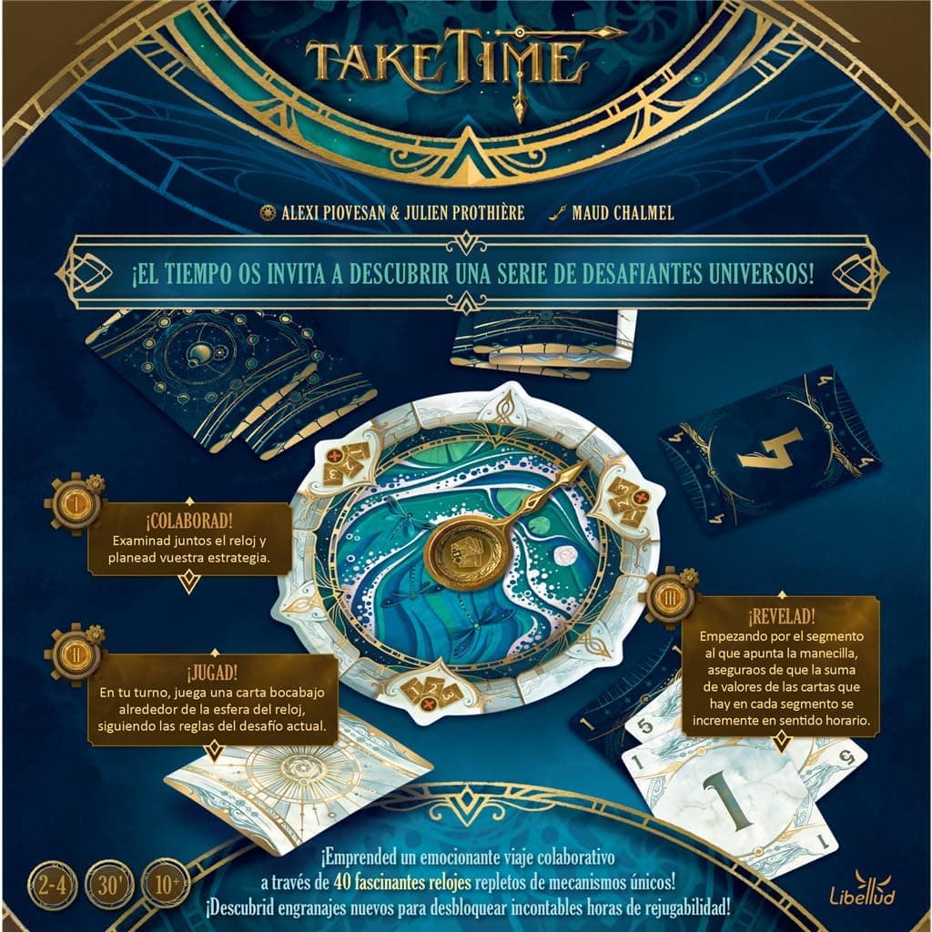 Cartas y relojes del juego de mesa Take Time