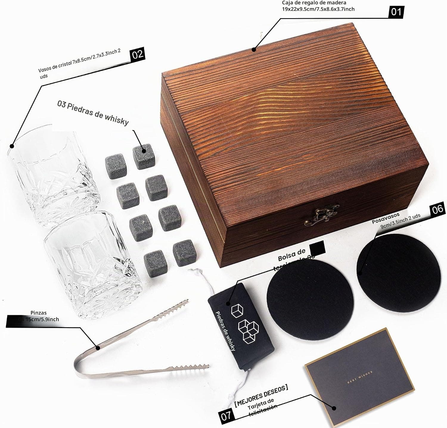 Juego de vasos de whisky con piedras y caja de madera, de HONGCI, foto 2