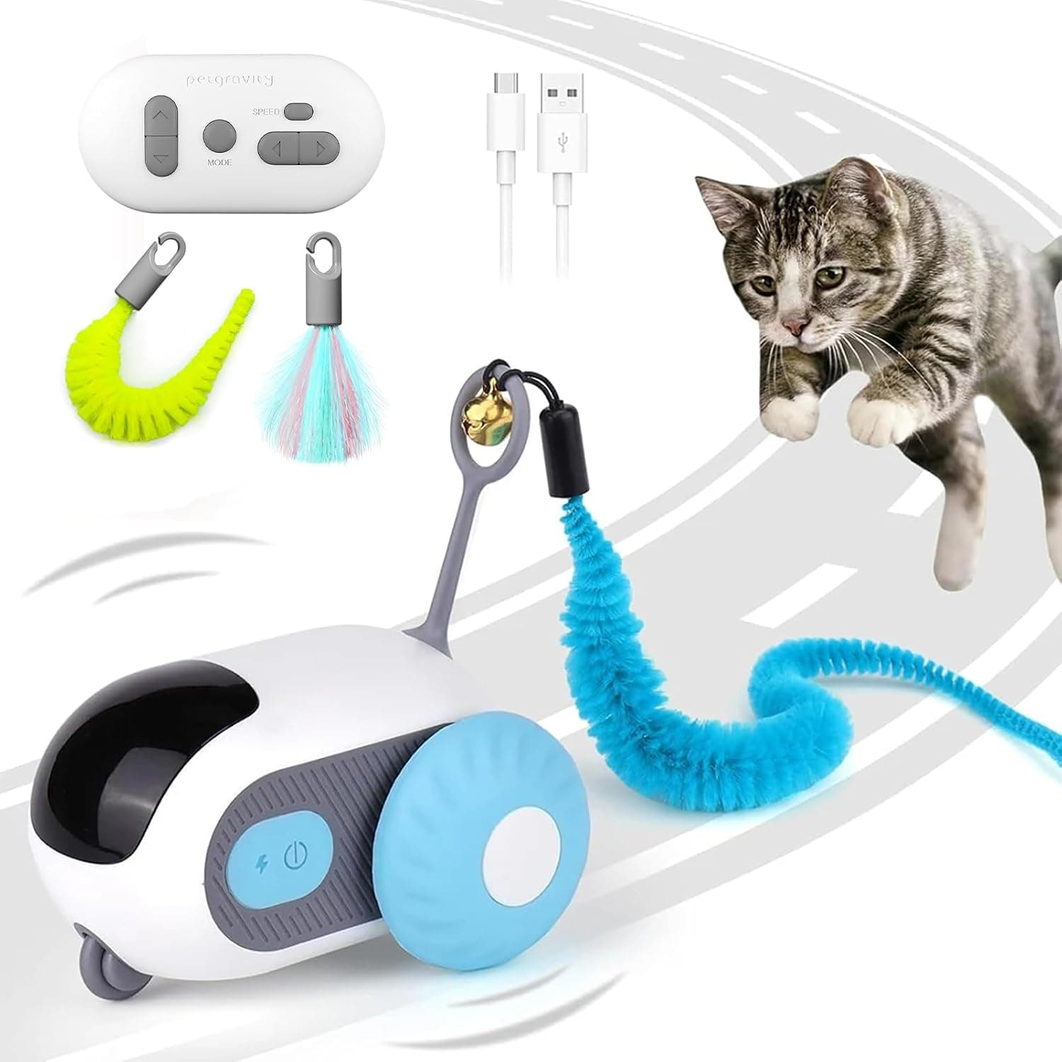Carrito interactivo para gatos con tres colas de repuesto