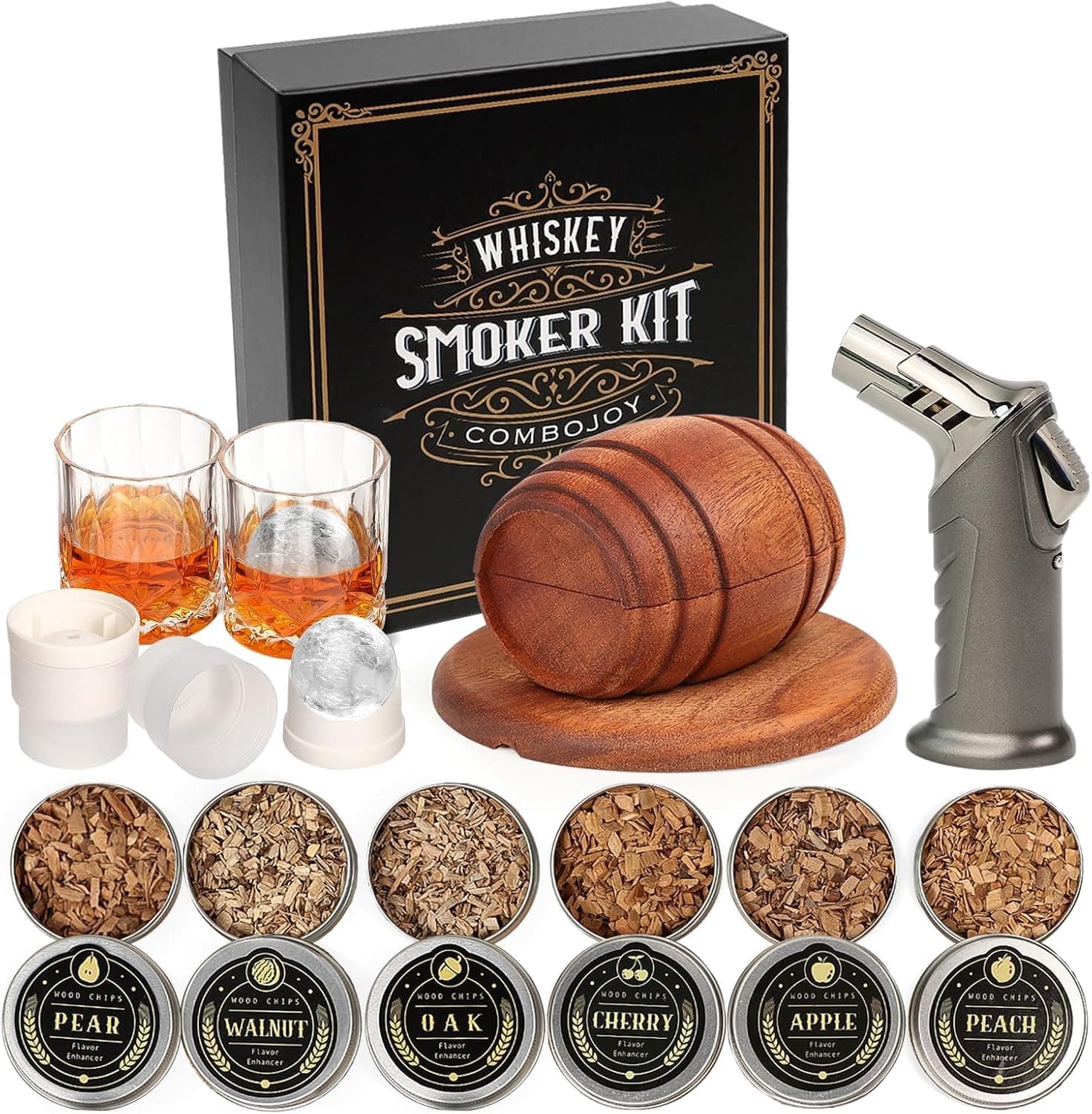 Kit de ahumador de whisky con antorcha y vasos