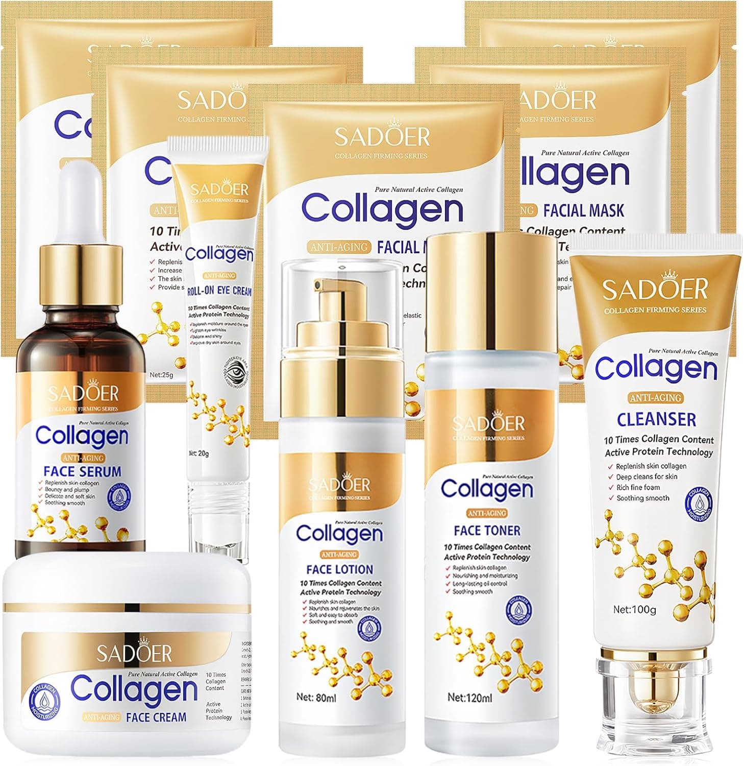 Kit coreano de cuidado facial con colágeno, once piezas