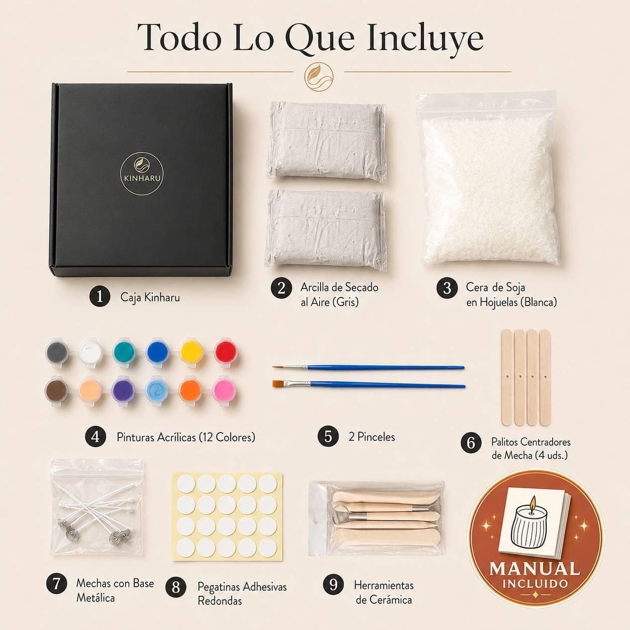 Herramientas de modelado y pinturas incluidas en el kit