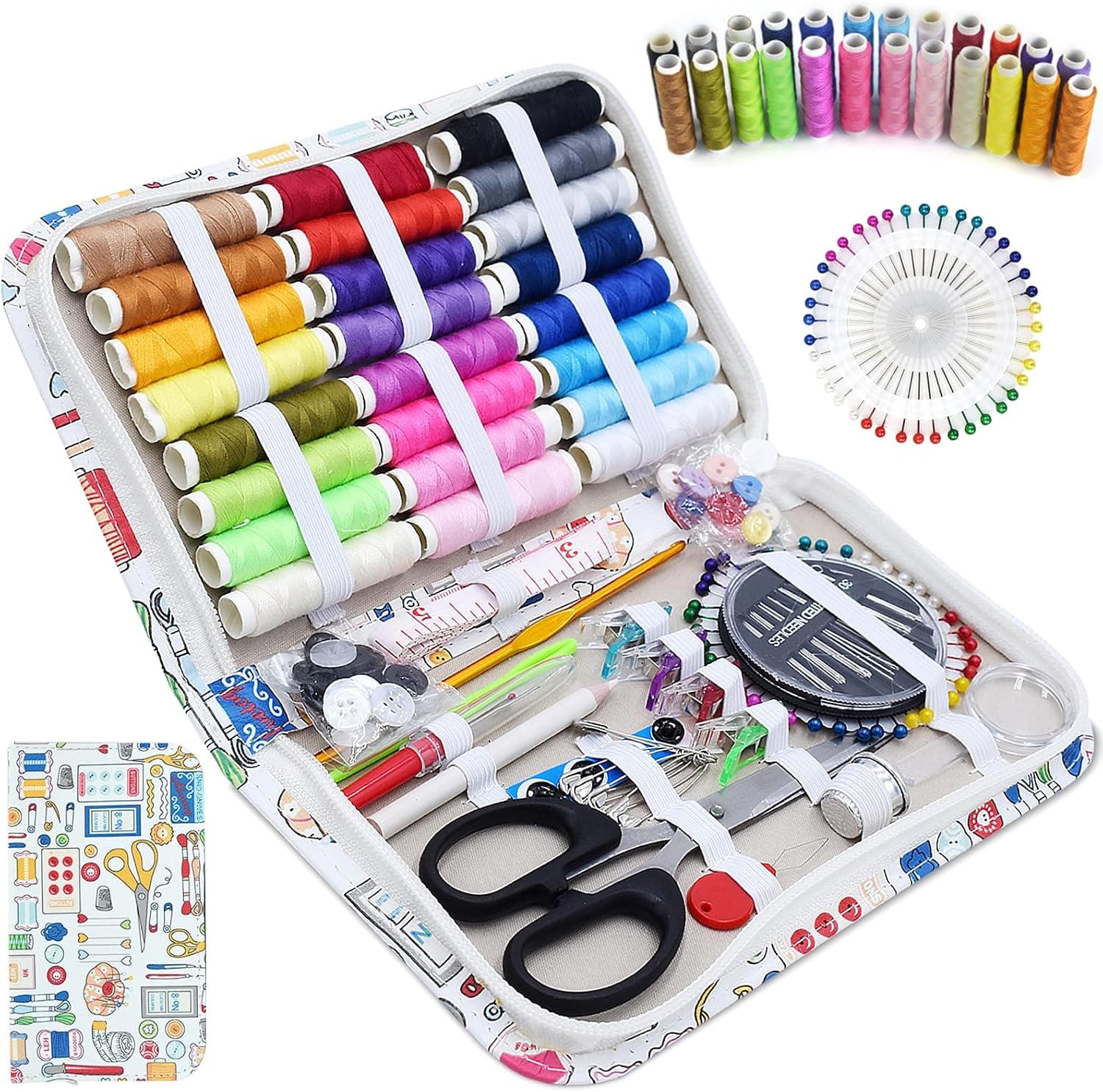 Kit de costura de 148 piezas con hilos, agujas y accesorios en su funda