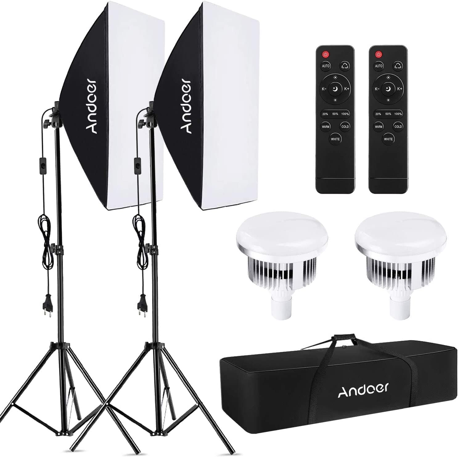 Kit de iluminación fotográfica Andoer con softbox montado