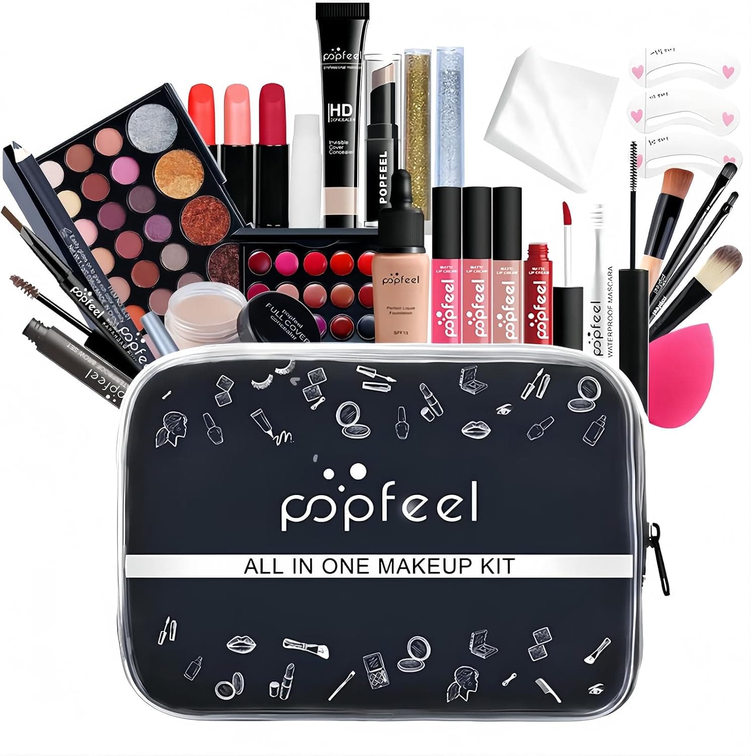 Kit de maquillaje de 30 piezas con bolsa de almacenamiento transparente