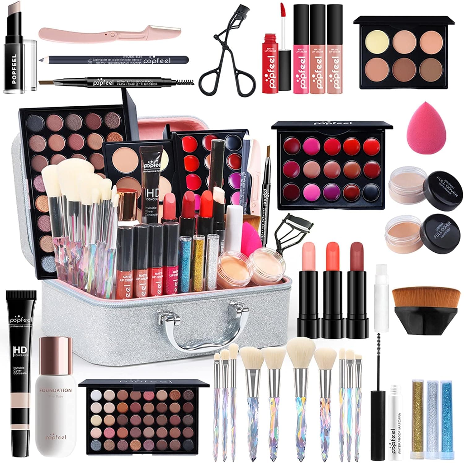 Kit de maquillaje profesional RoseFlower con paleta de sombras y estuche