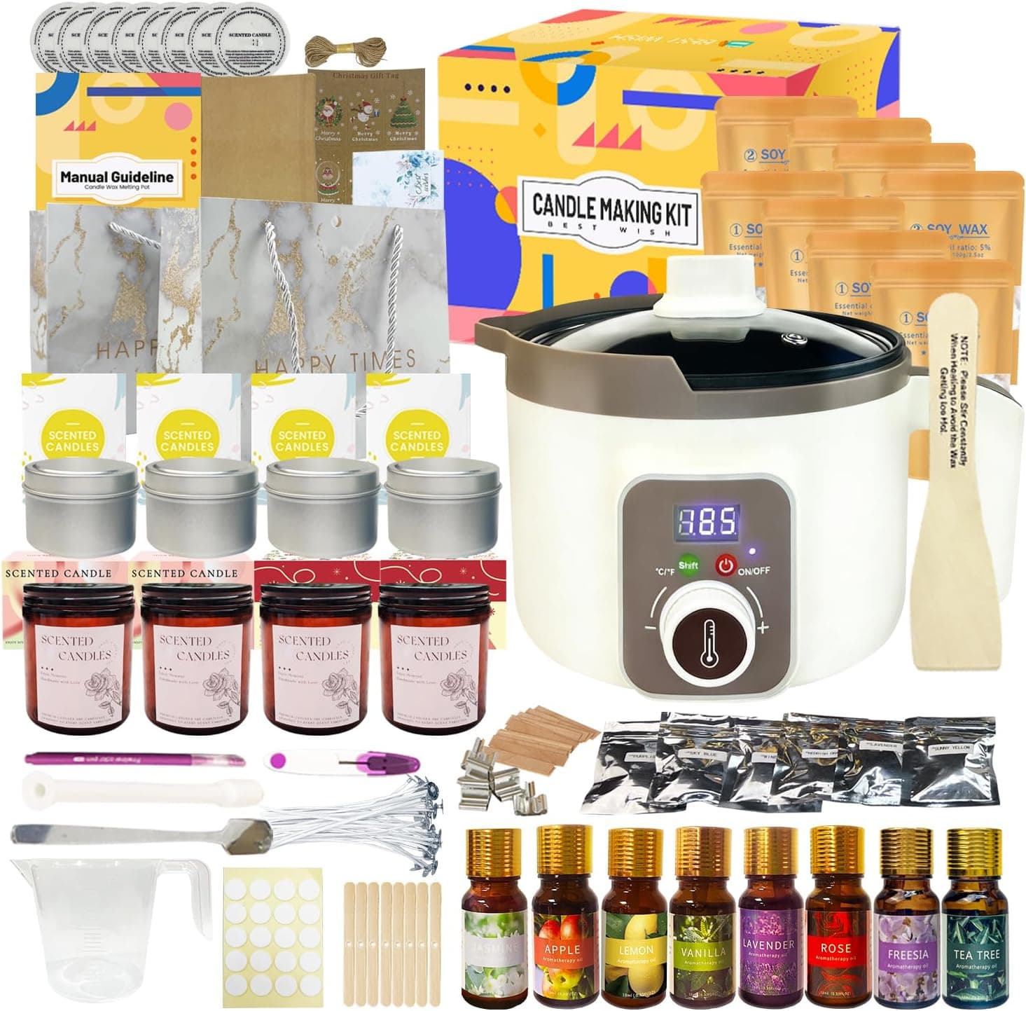 Kit LINGQIAN con olla digital para derretir cera y ocho frascos