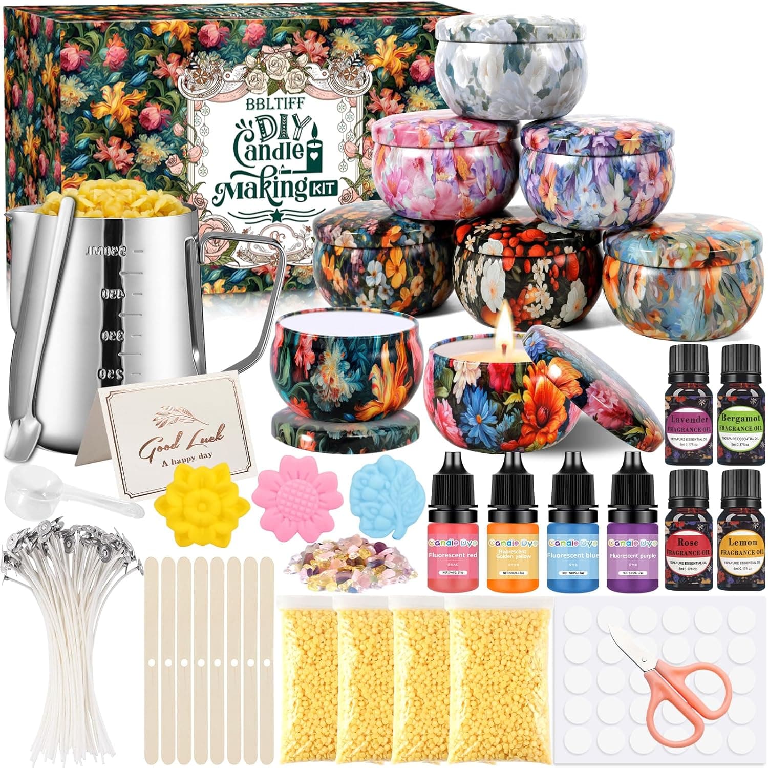 Kit BBLTIFF con cera de abeja, ocho frascos y moldes de flor de silicona