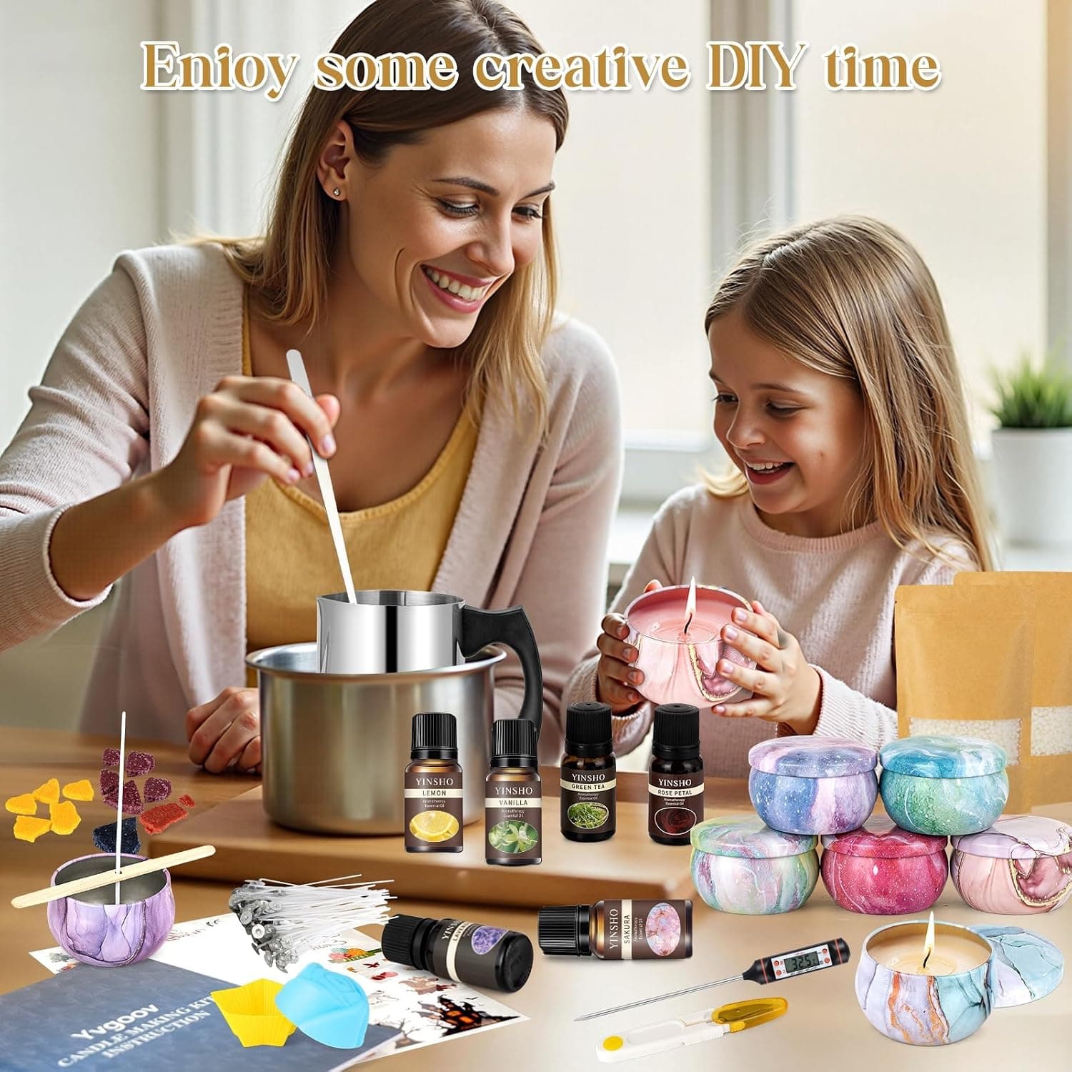Aceites aromáticos y latas de vela incluidos en el kit