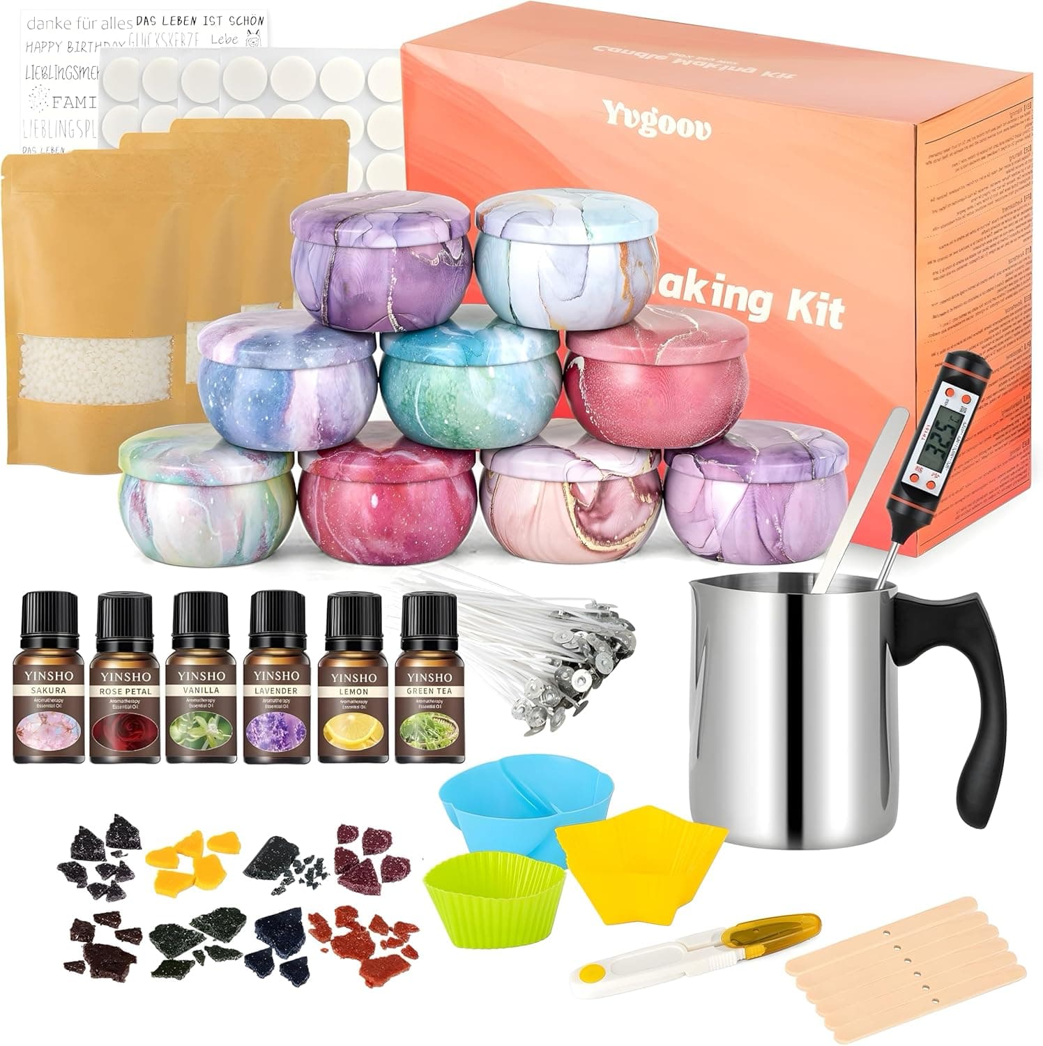 Kit Yvgoov con cera de soja y hoja de pegatinas decorativas para velas