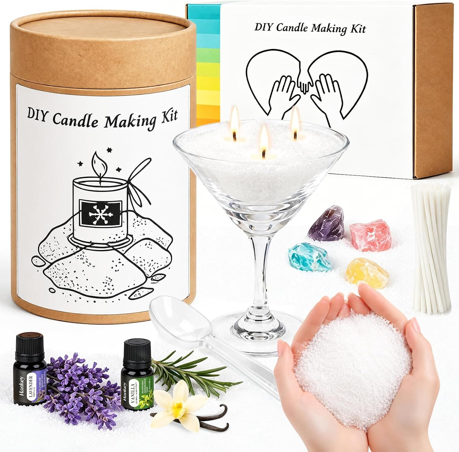 Kit KIYTARBOO con cera de arena, copa de cristal y piedras decorativas