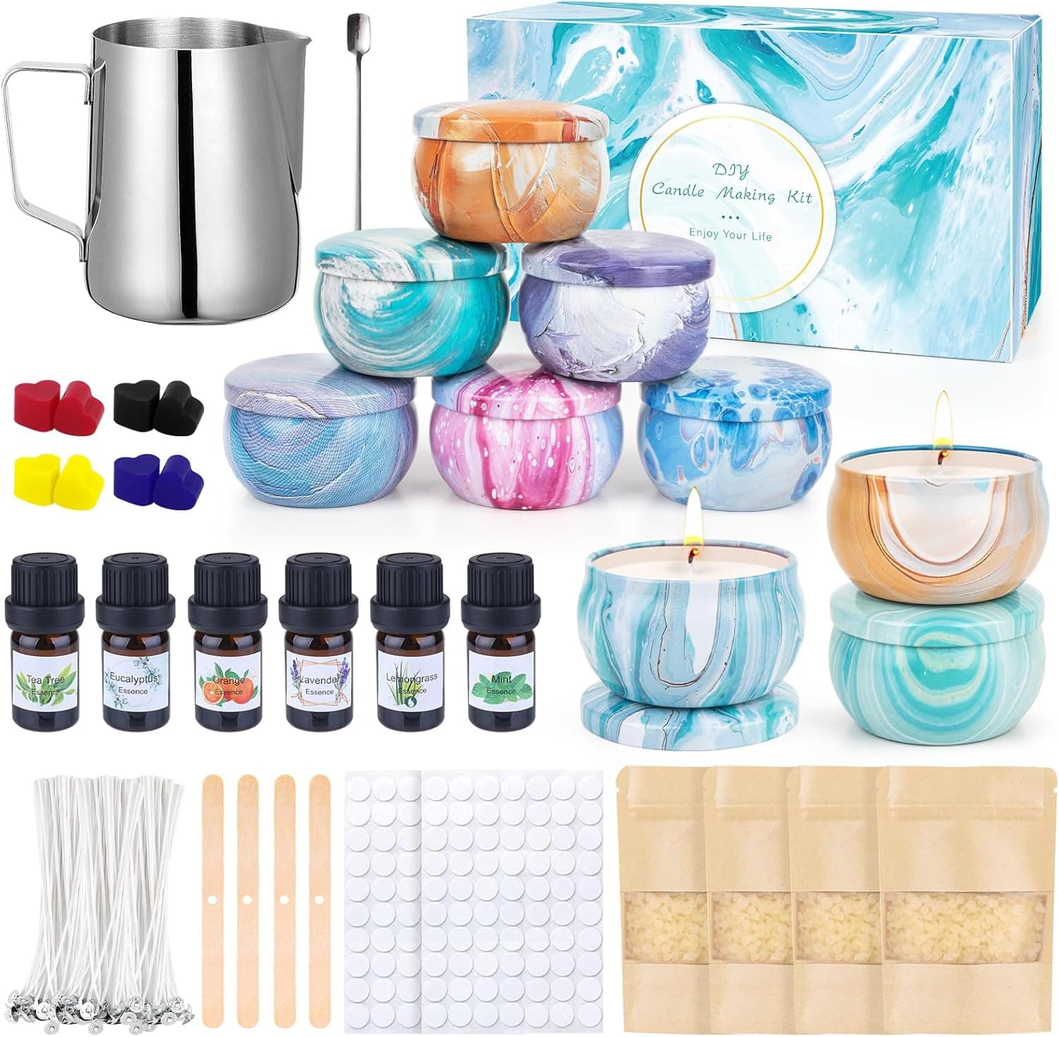 Kit KEARLGMBH con nueve frascos y cera de abeja para velas