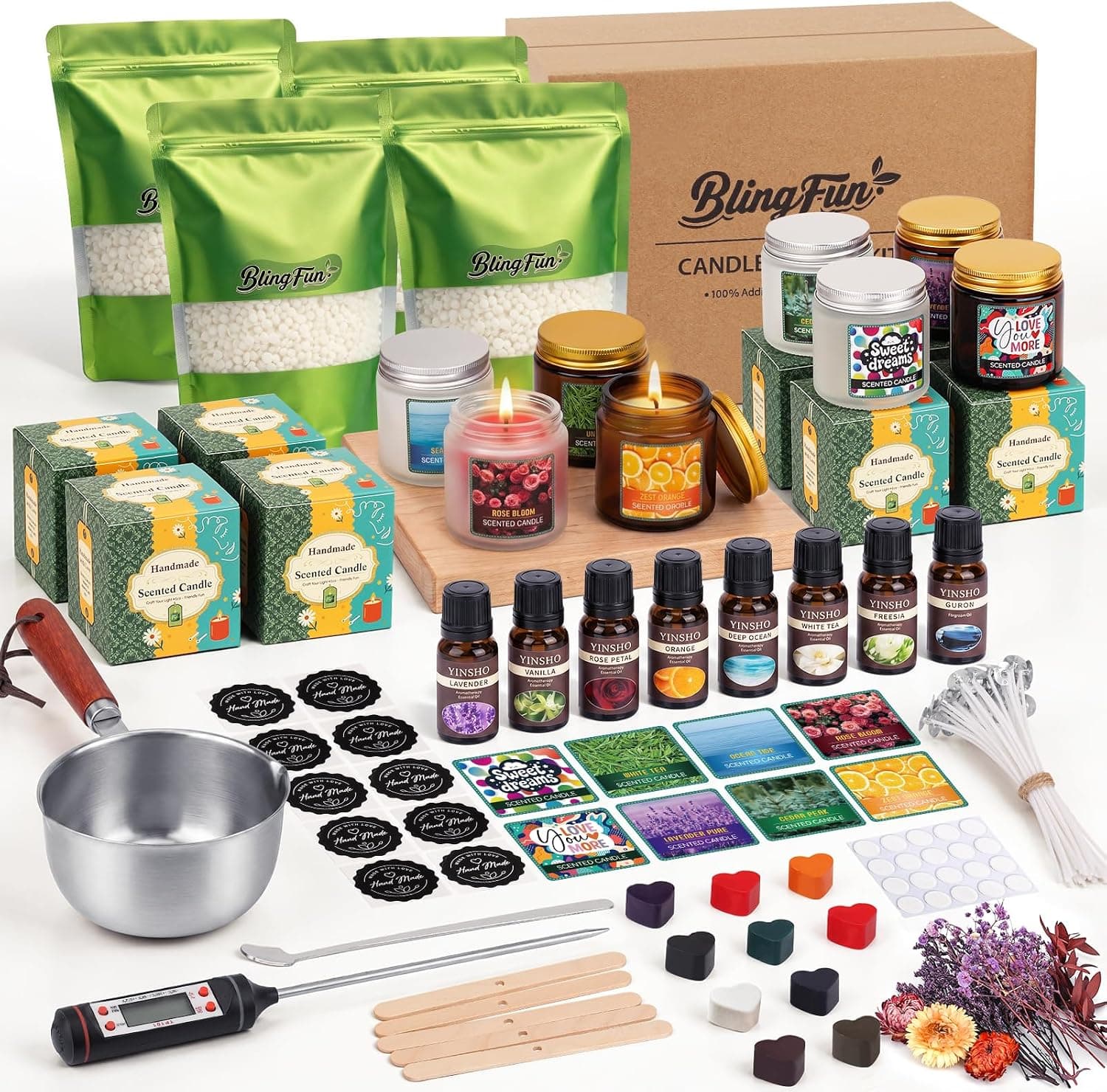 Kit Blingfun con cera de soja y ocho latas de vidrio